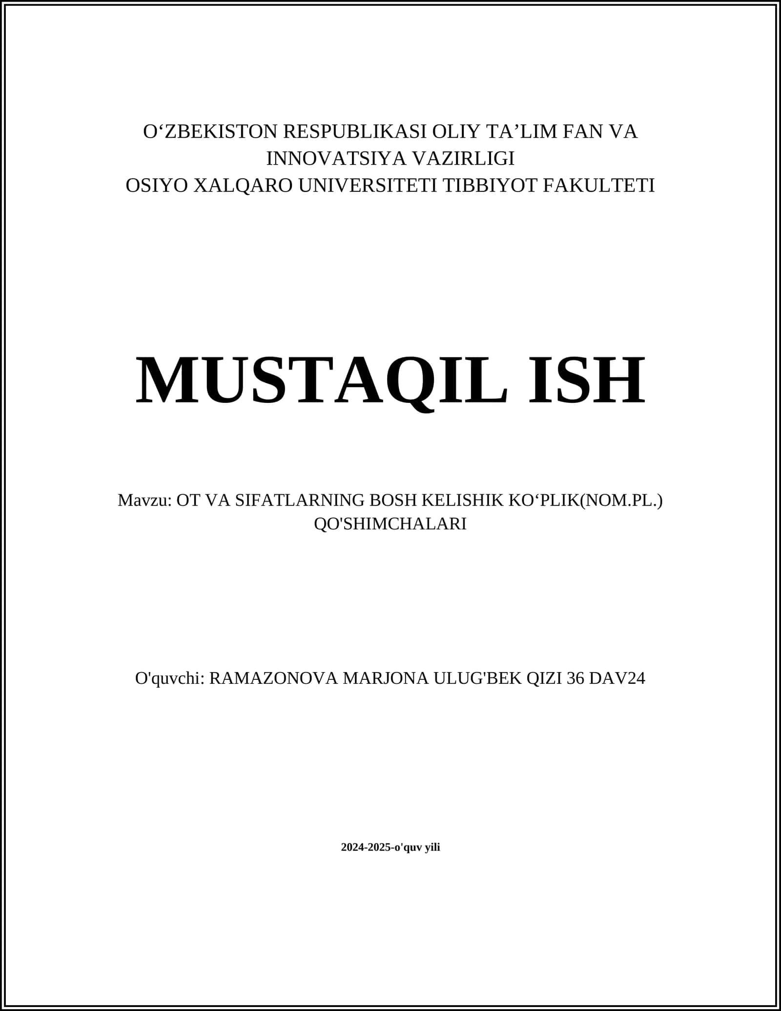 OT VA SIFATLARNING BOSH KELISHIK KO‘PLIK(NOM.PL.) QO'SHIMCHALARI 1