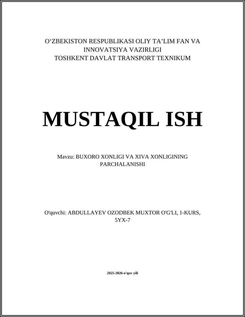 BUXORO XONLIGI VA XIVA XONLIGINING PARCHALANISHI 1