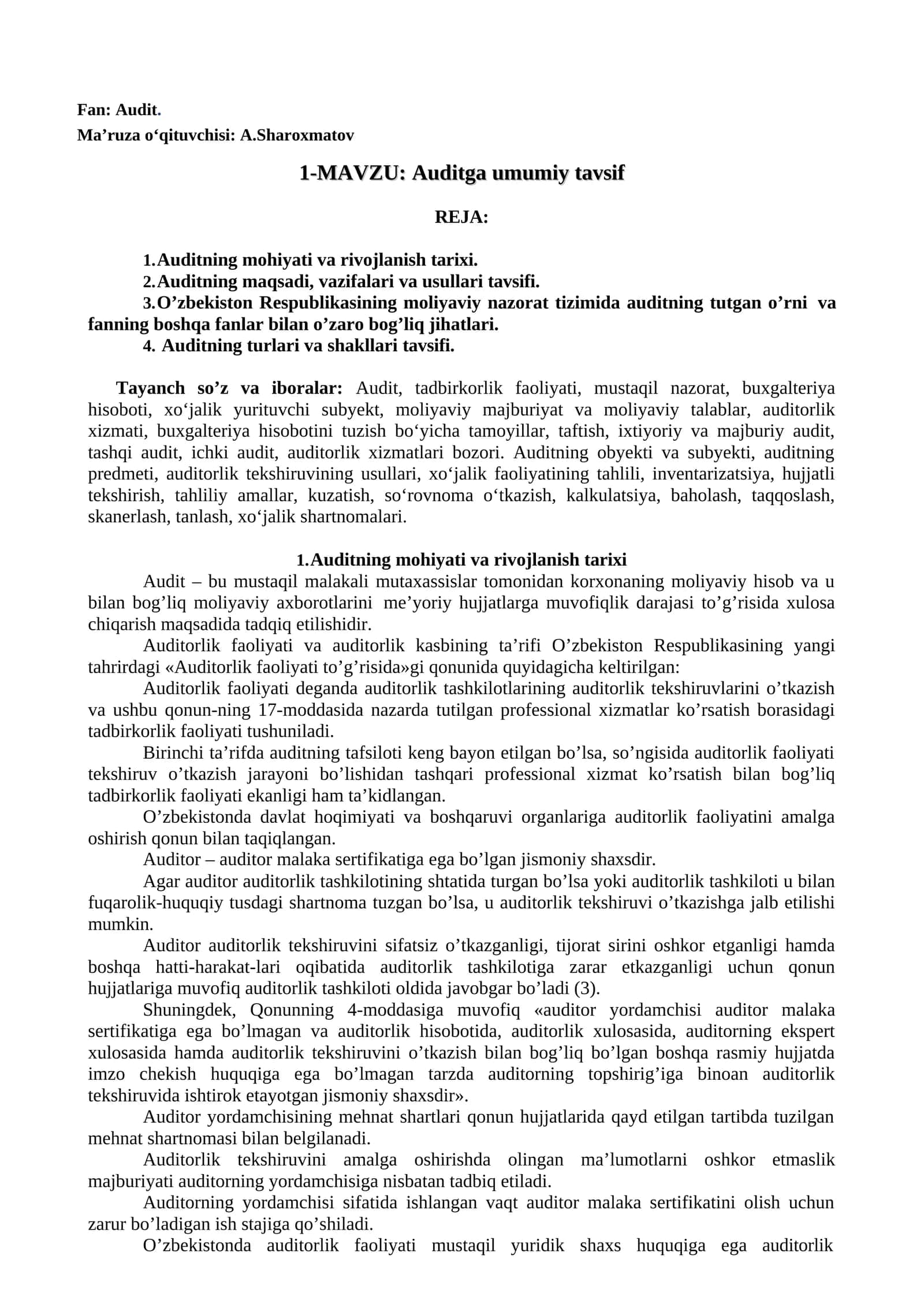 Auditga umumiy tavsif 1