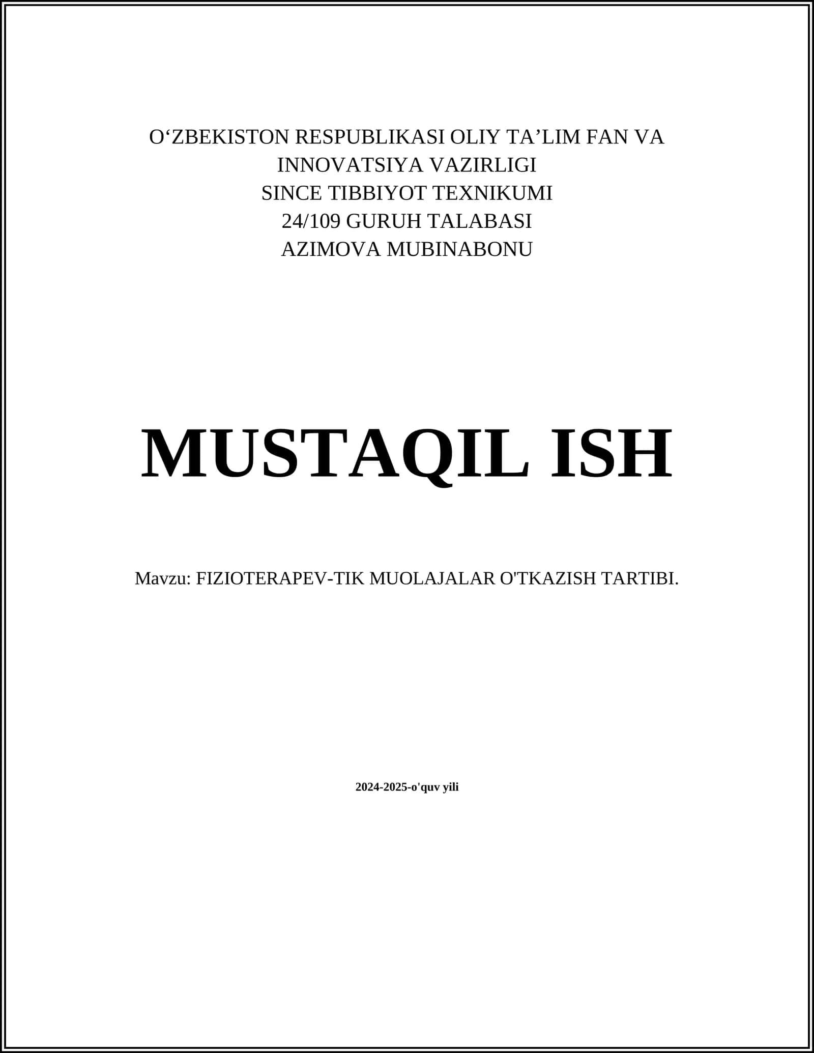 FIZIOTERAPEV-TIK MUOLAJALAR O'TKAZISH TARTIBI 1