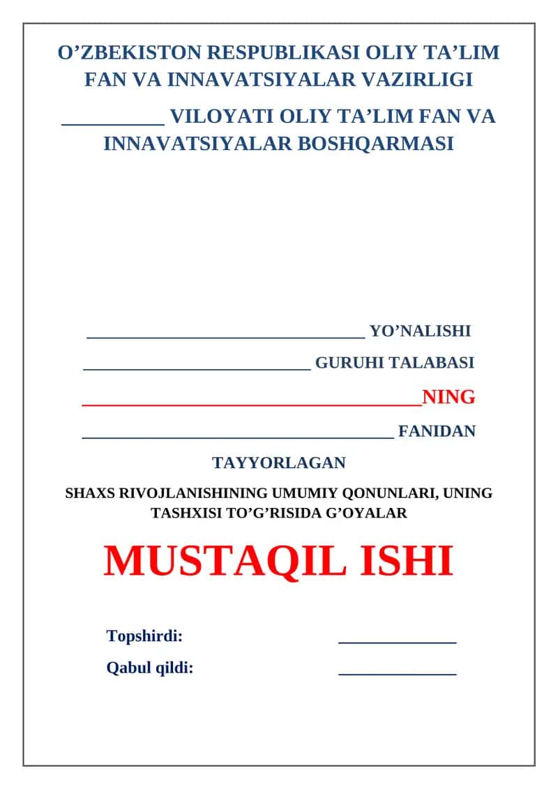 Shaxs rivojlanishining umumiy qonunlari, uning tashxisi to’g’risida g’oyalar 1