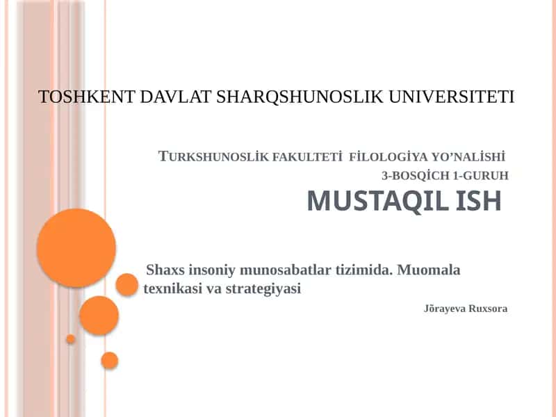 Shaxs insoniy munosabatlar tizimida. Muomala texnikasi va strategiyasi 1