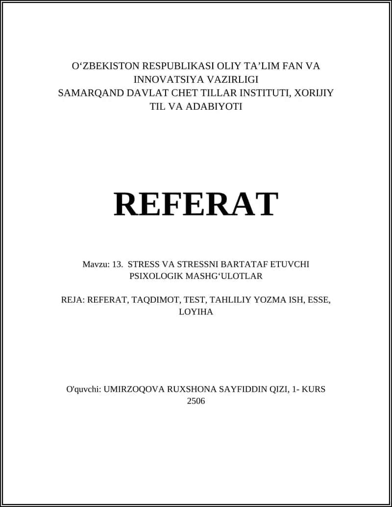 STRESS VA STRESSNI BARTATAF ETUVCHI PSIXOLOGIK MASHG‘ULOTLAR 1
