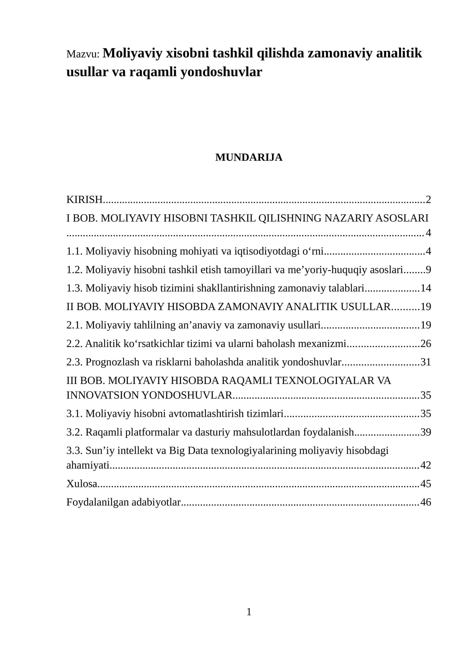 Moliyaviy xisobni tashkil qilishda zamonaviy analitik usullar va raqamli yondoshuvlar 1