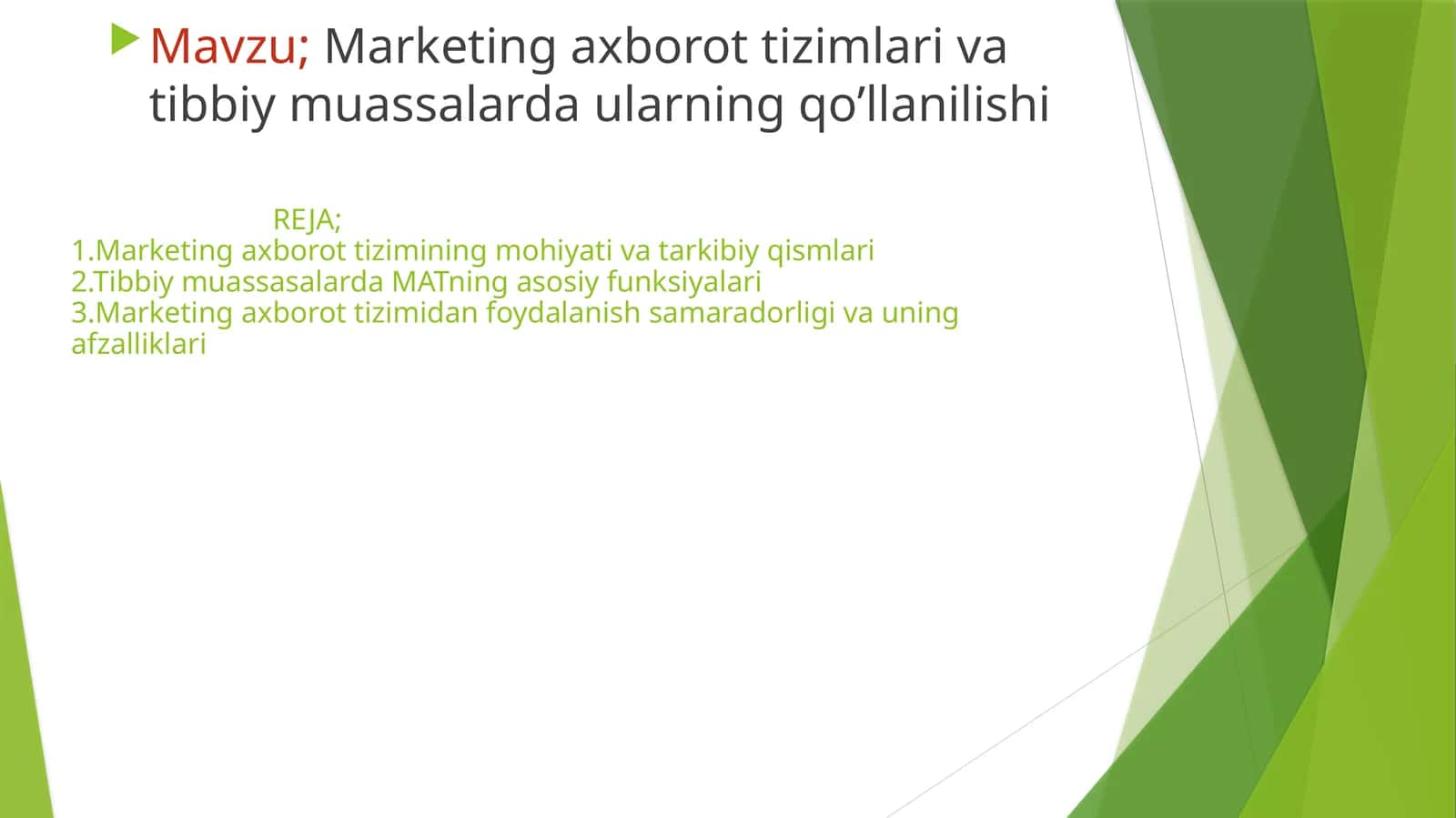Marketing axborot tizimlari va tibbiy muassasalarda ularning qo’llanilishi 1