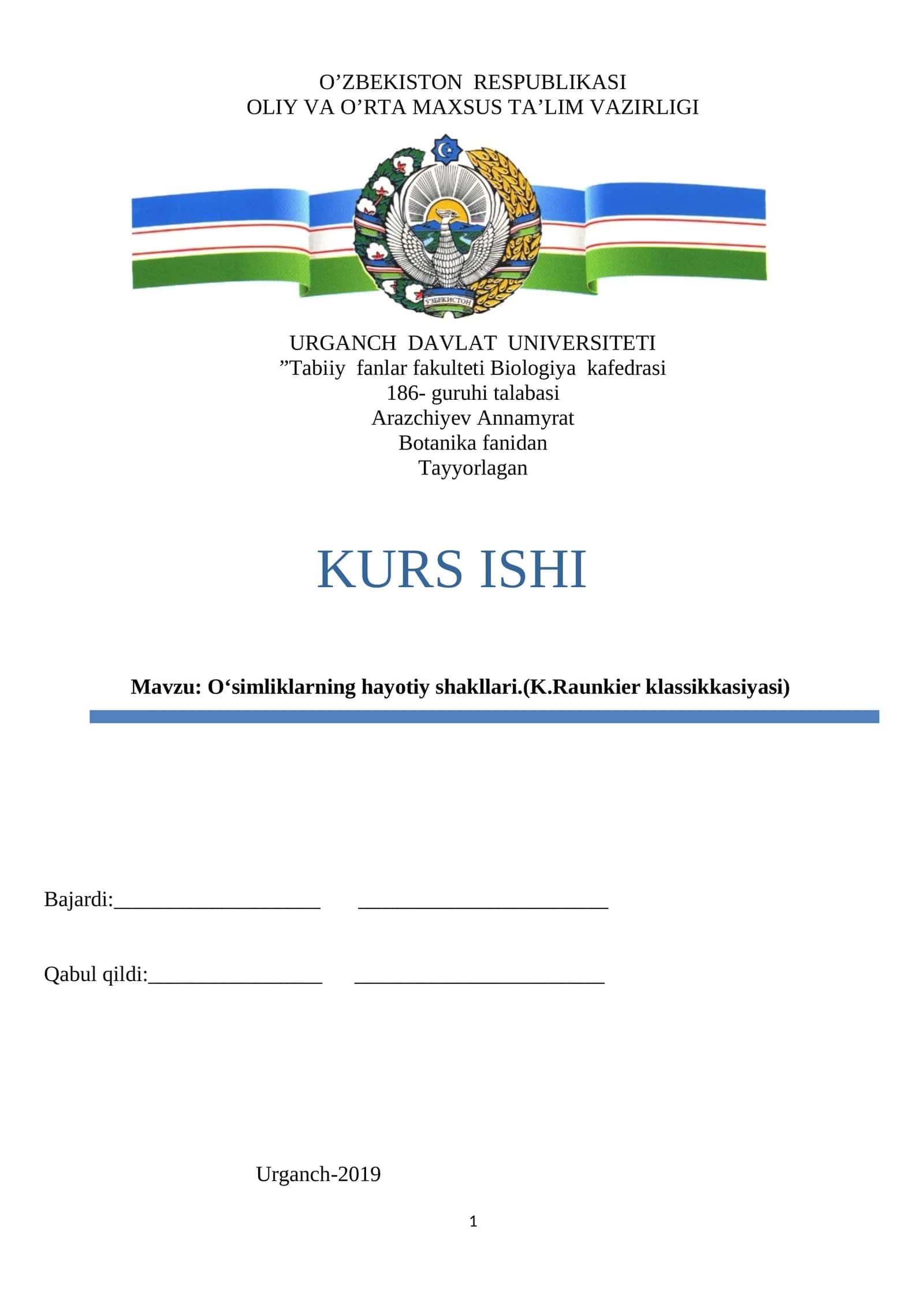 O‘simliklarning hayotiy shakllari.(K.Raunkier klassikkasiyasi) 1