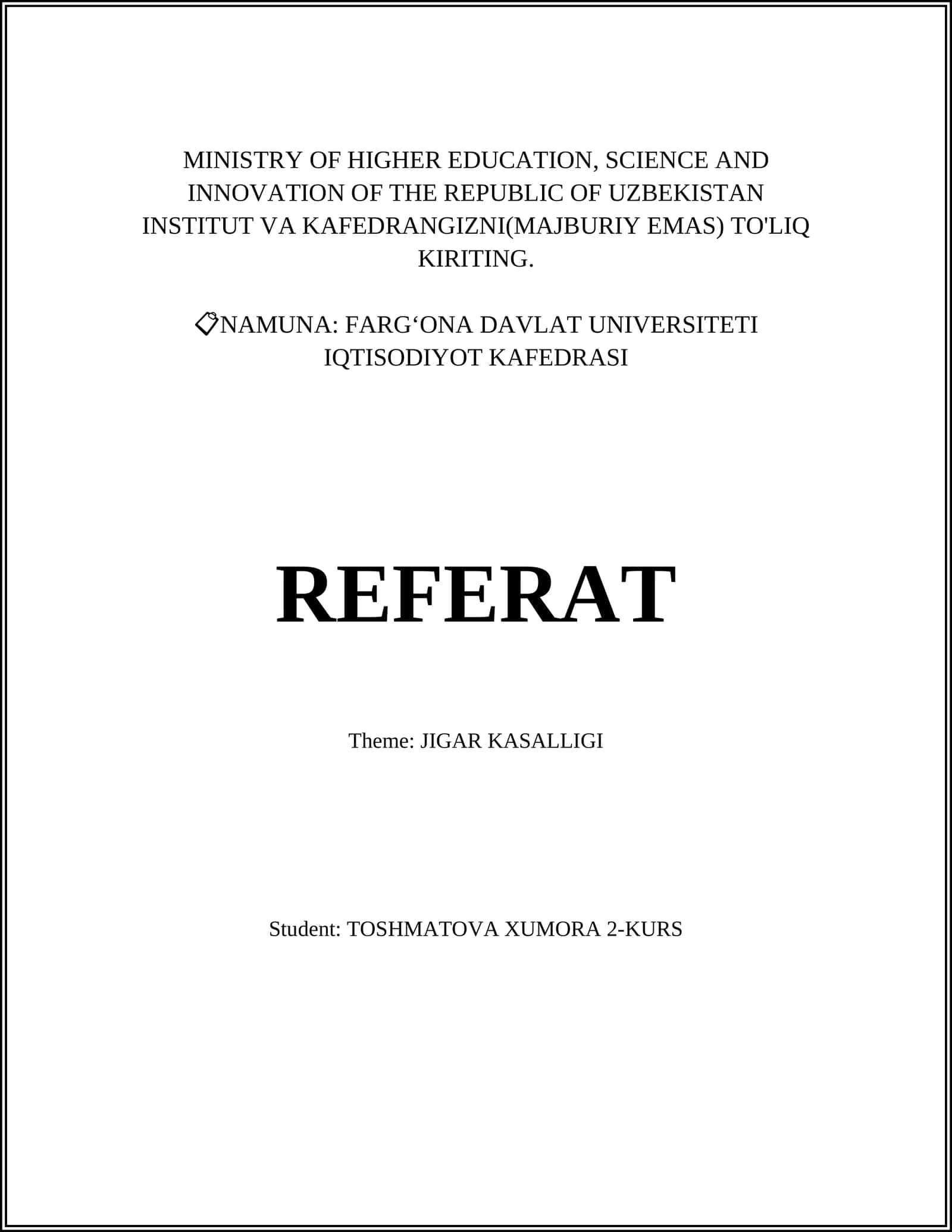 Referat – Jigar Kasalligi 1