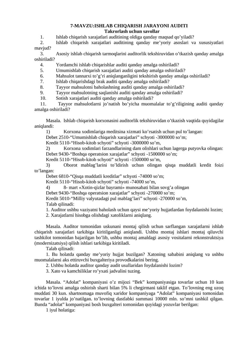 ISHLAB CHIQARISH JARAYONI AUDITI 1