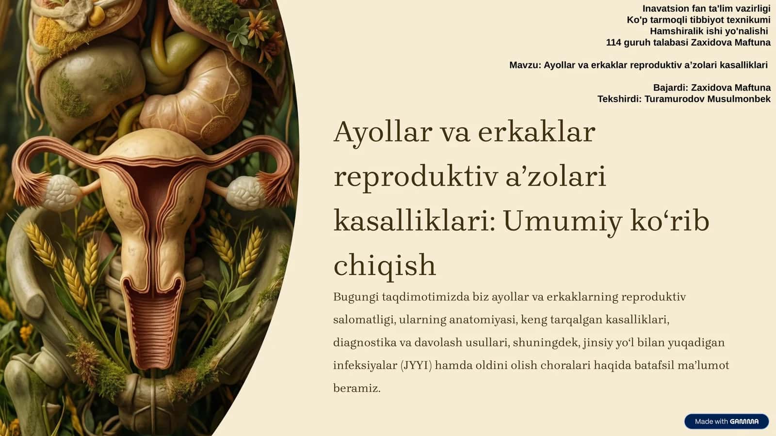 Ayollar va erkaklar reproduktiv aʼzolari kasalliklari 1
