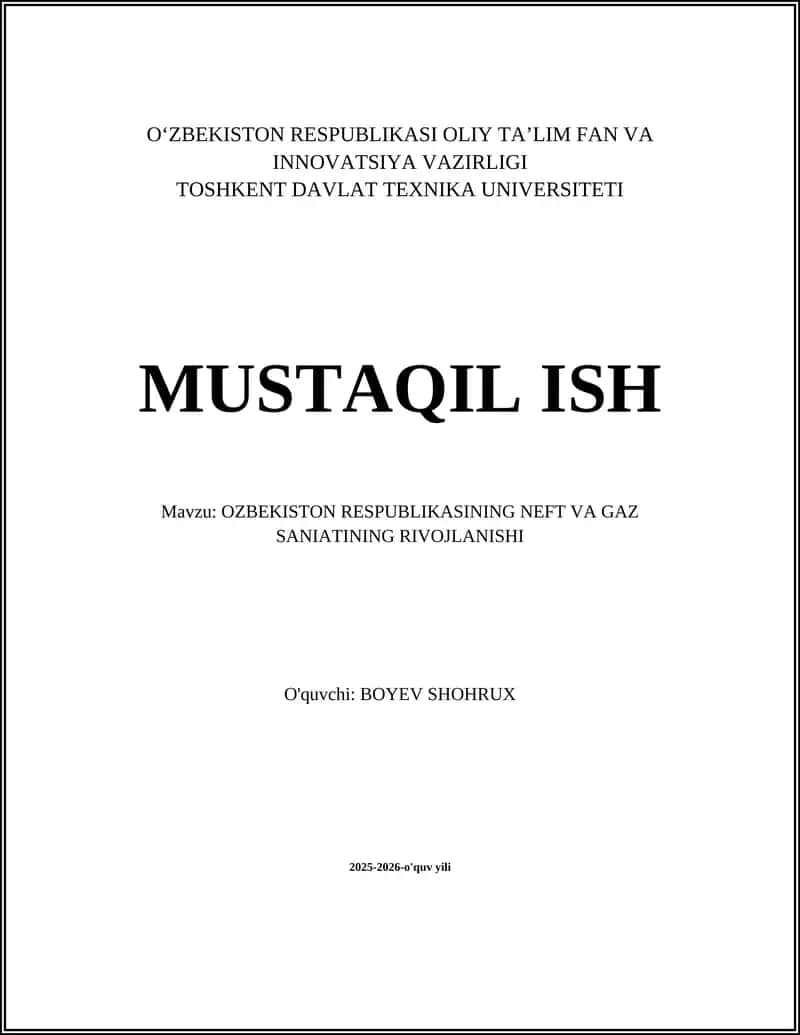 OZBEKISTON RESPUBLIKASINING NEFT VA GAZ SANIATINING RIVOJLANISHI 1