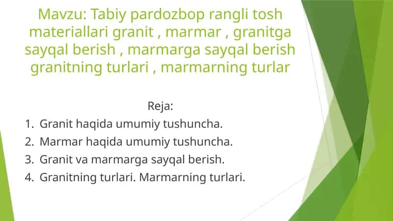Tabiy pardozbop rangli tosh materiallari granit , marmar , granitga sayqal berish , marmarga sayqal berish granitning turlari , marmarning turlar 1