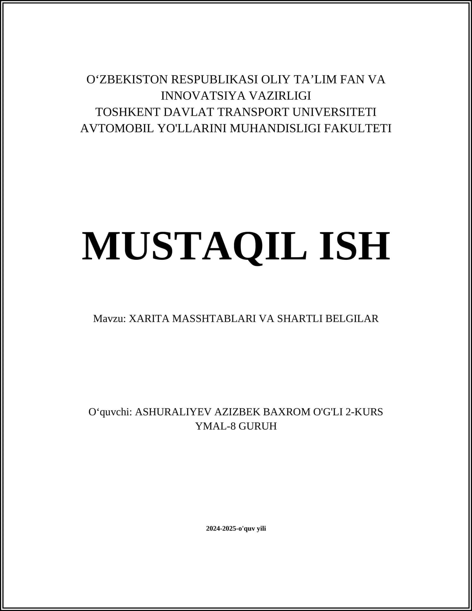 XARITA MASSHTABLARI VA SHARTLI BELGILAR 1