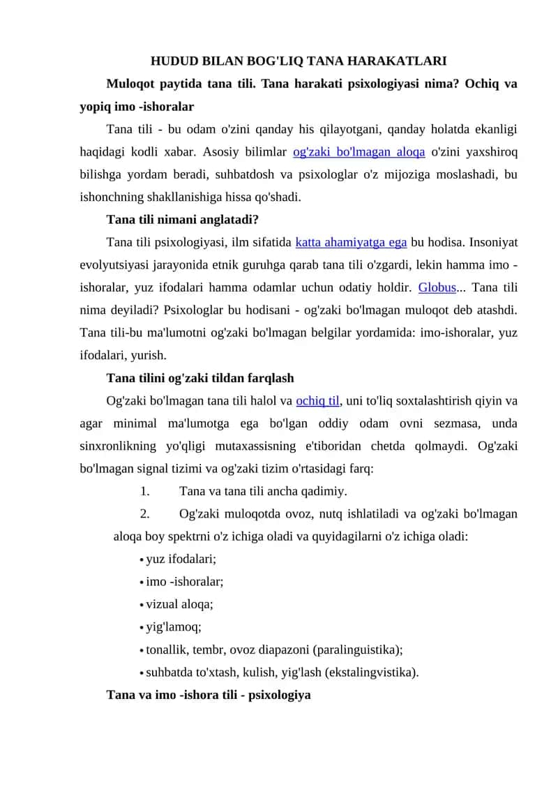 Tana Harakatlarining Muloqot Psixologiyasi 1