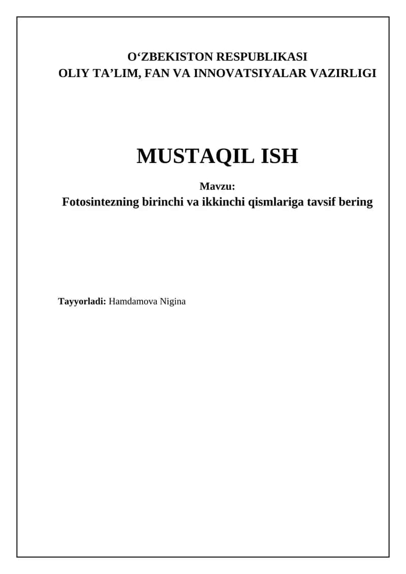 Fotosintezning Yorug'lik Reaksiyalari 1