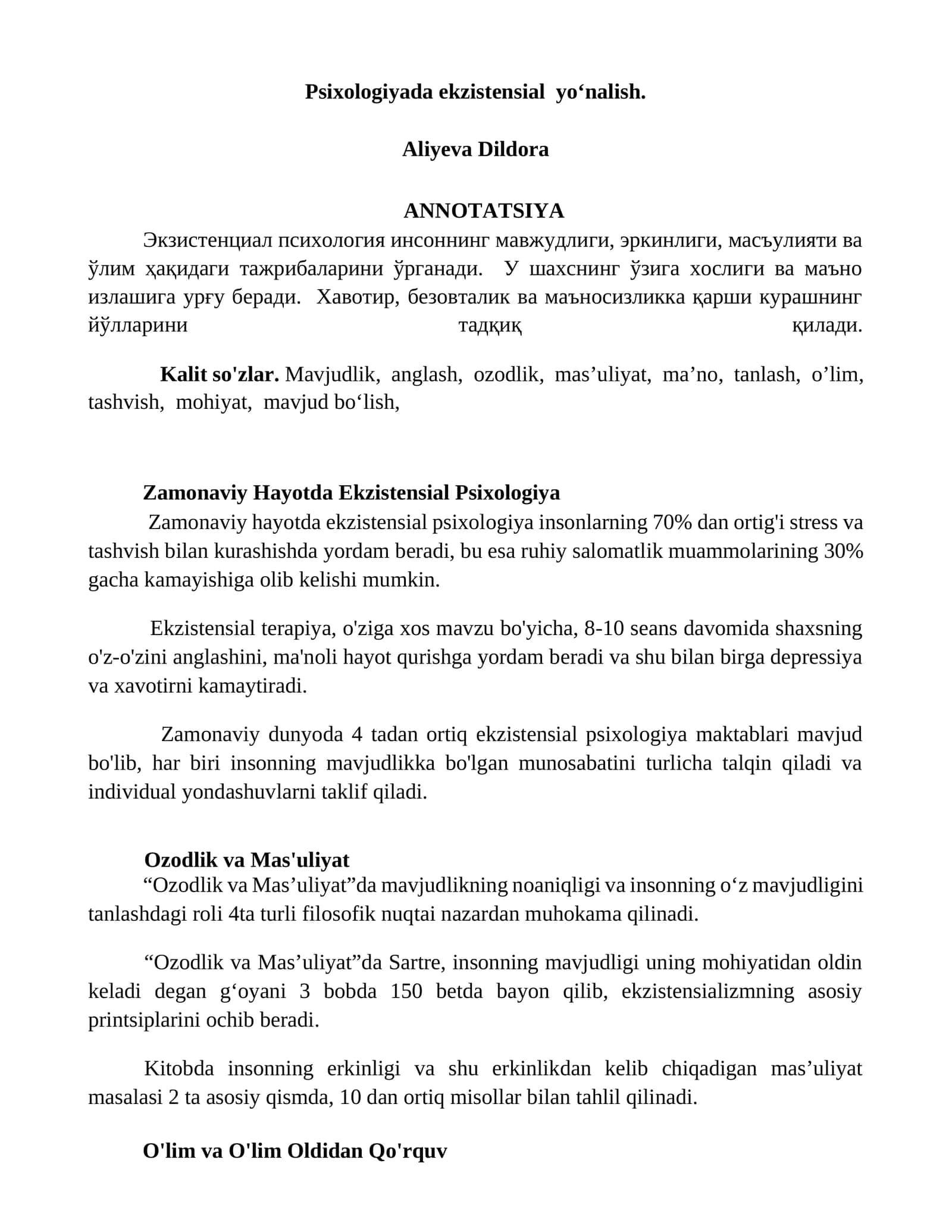 Psixologiyada ekzistensial yoʻnalish 1