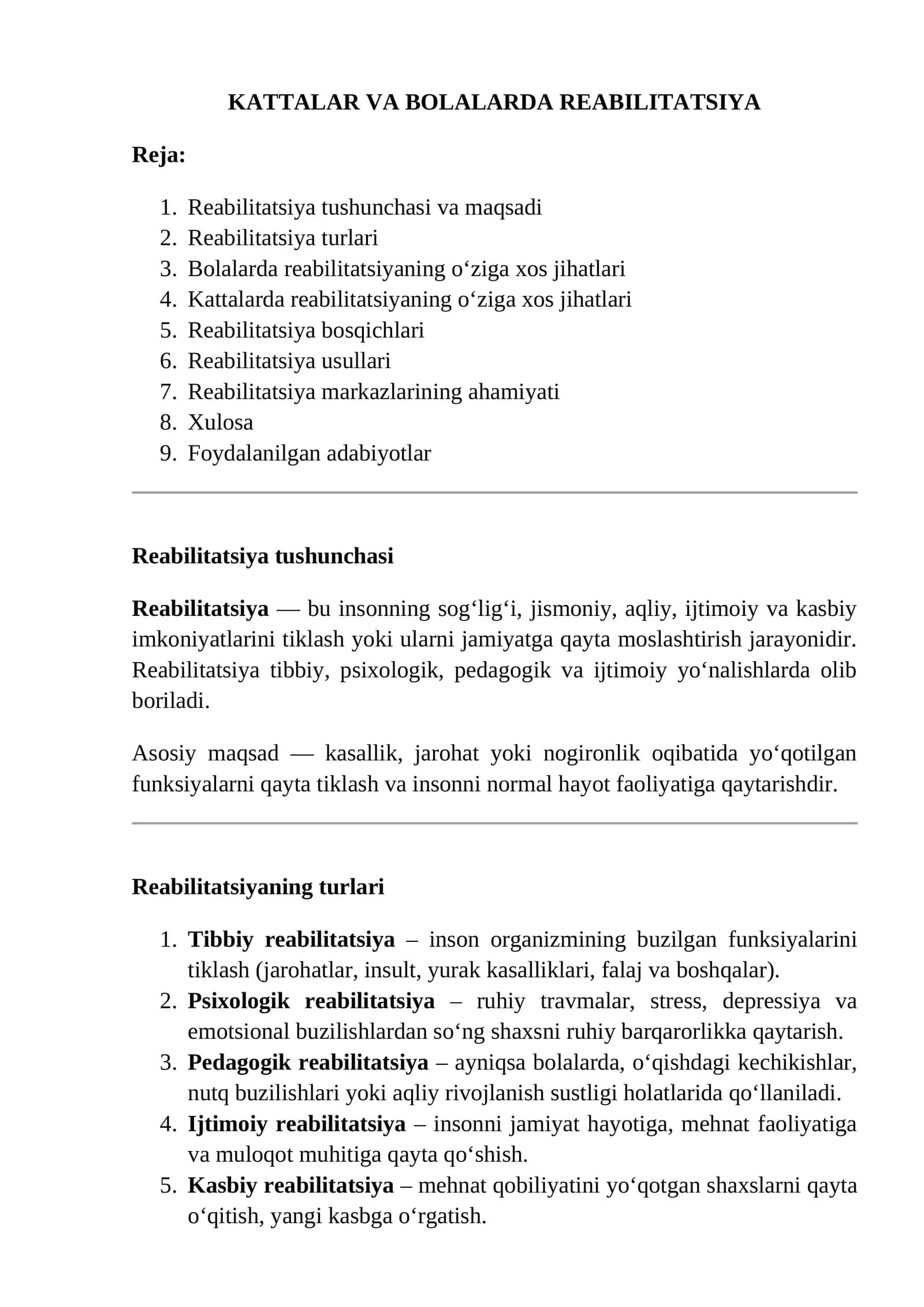 KATTALAR VA BOLALARDA REABILITATSIYA 1