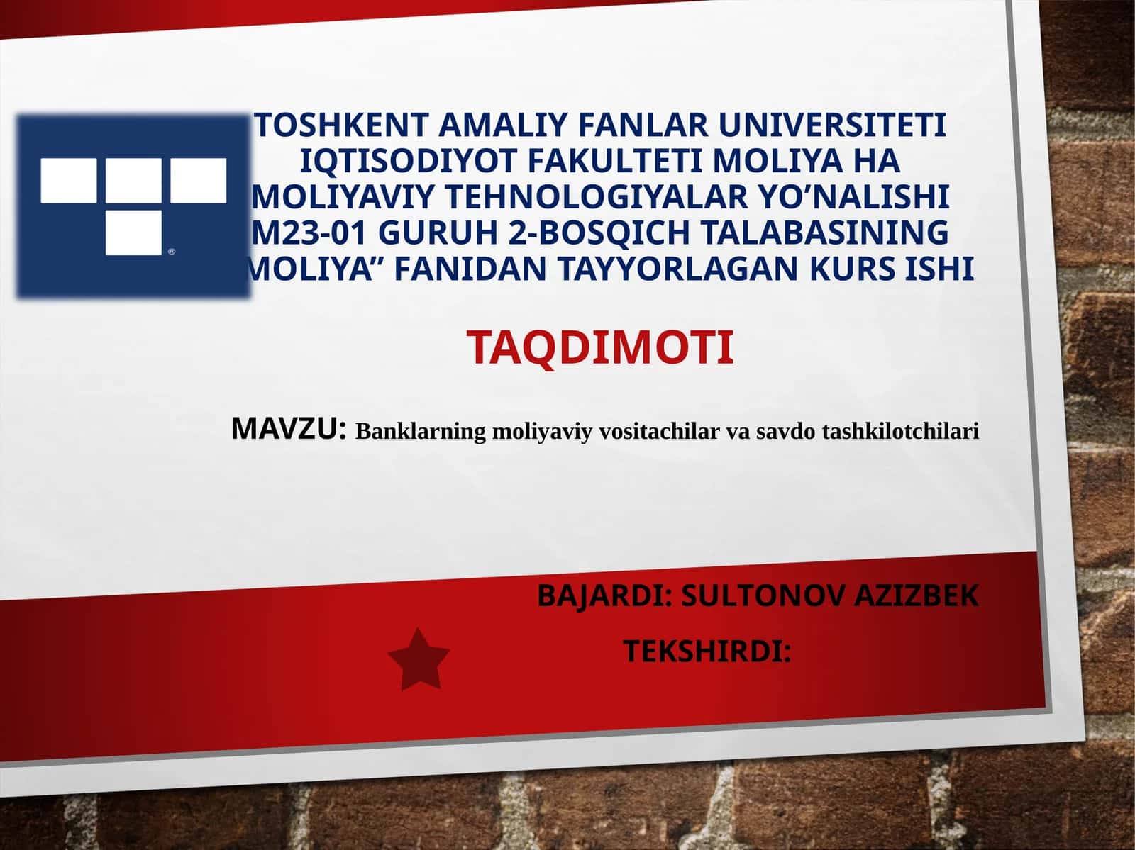 Banklarning moliyaviy vositachilar va savdo tashkilotchilari 1