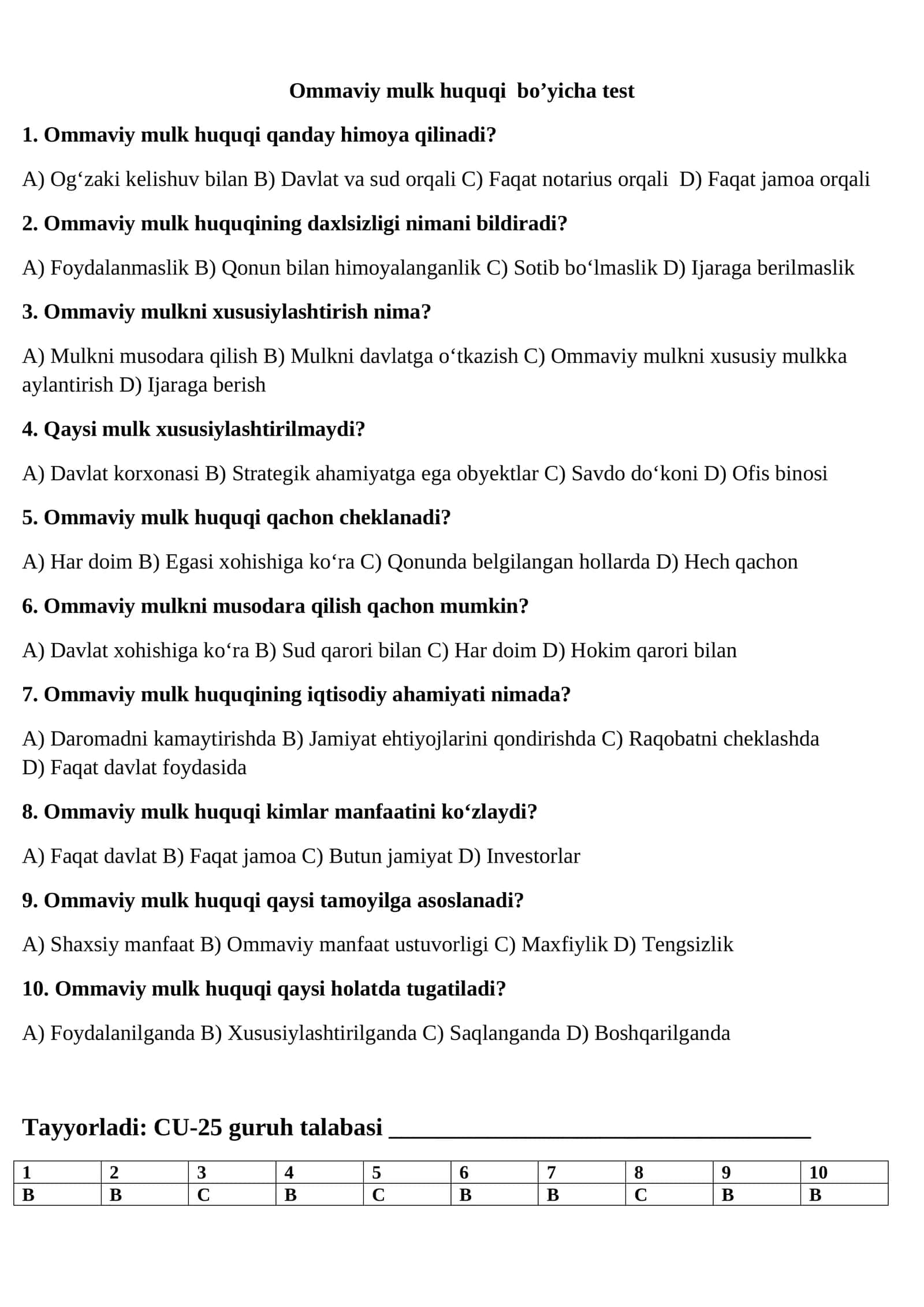 Ommaviy mulk huquqi bo’yicha test 1