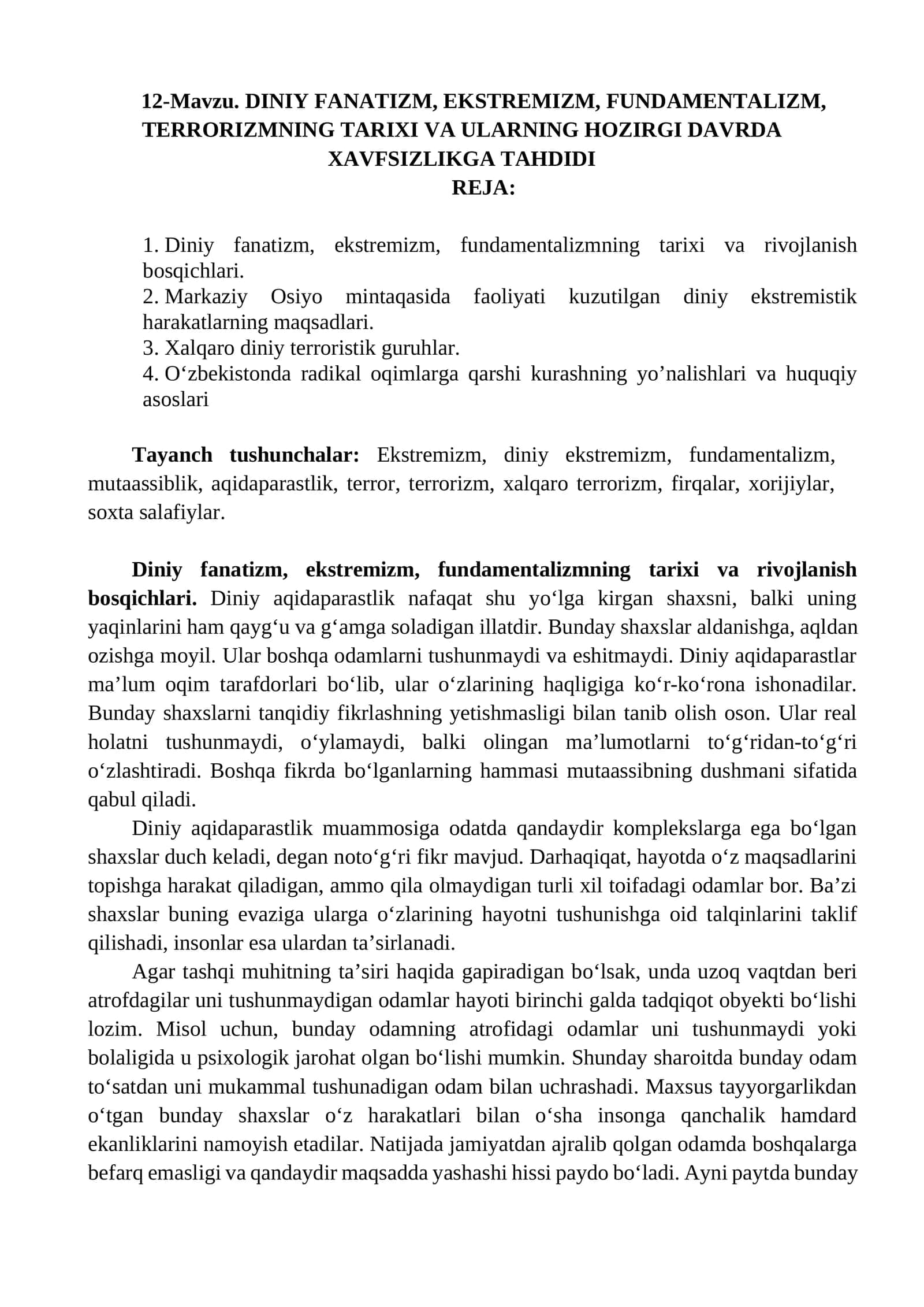 Diniy fanatizm, ekstremizm, fundamentalizm, terrorizm 1