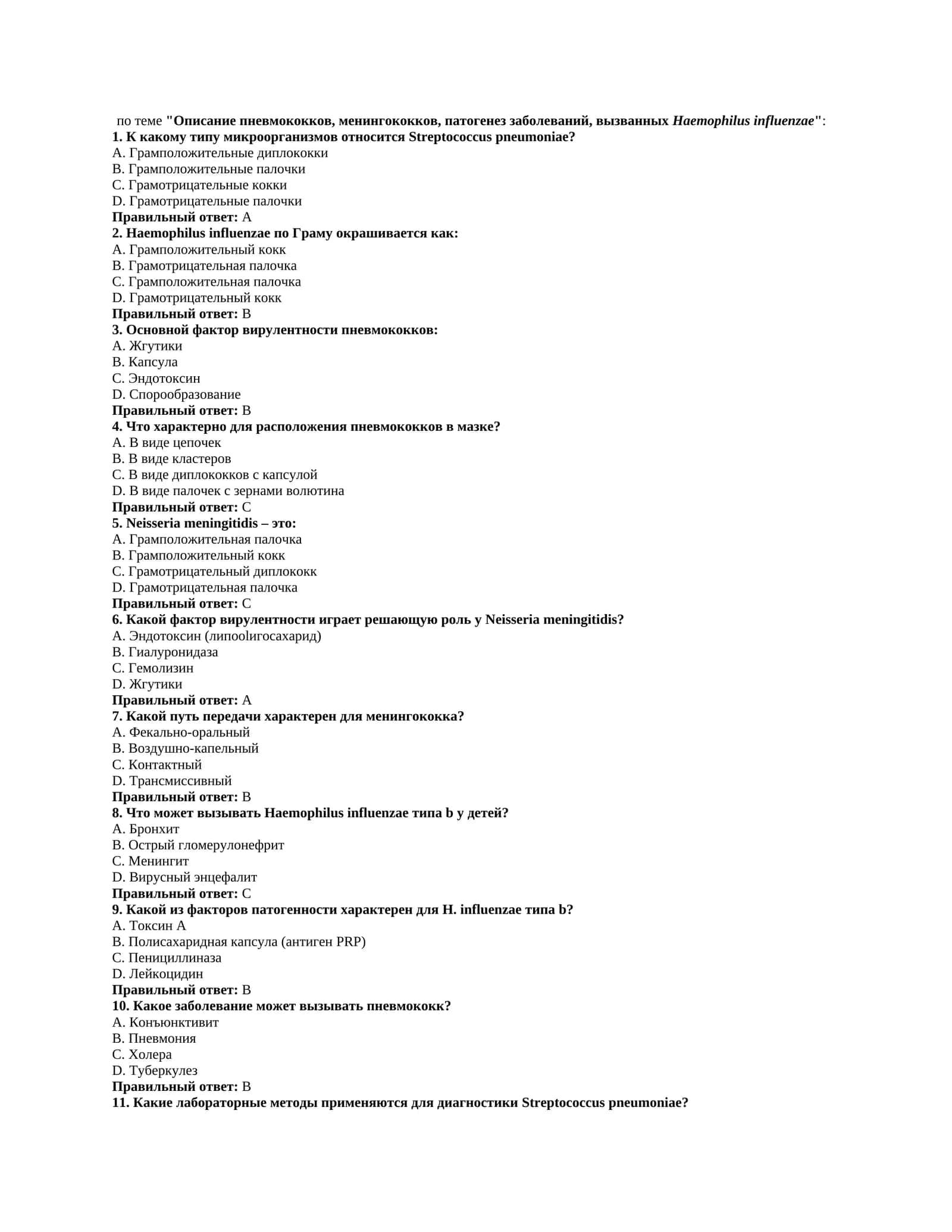 Описание пневмококков, менингококков, патогенез заболеваний, вызванных Haemophilus influenzae 1