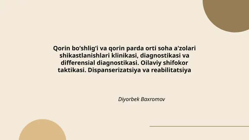 Qorin boʻshligʻi va qorin parda orti soha a'zolari shikastlanishlari klinikasi 1