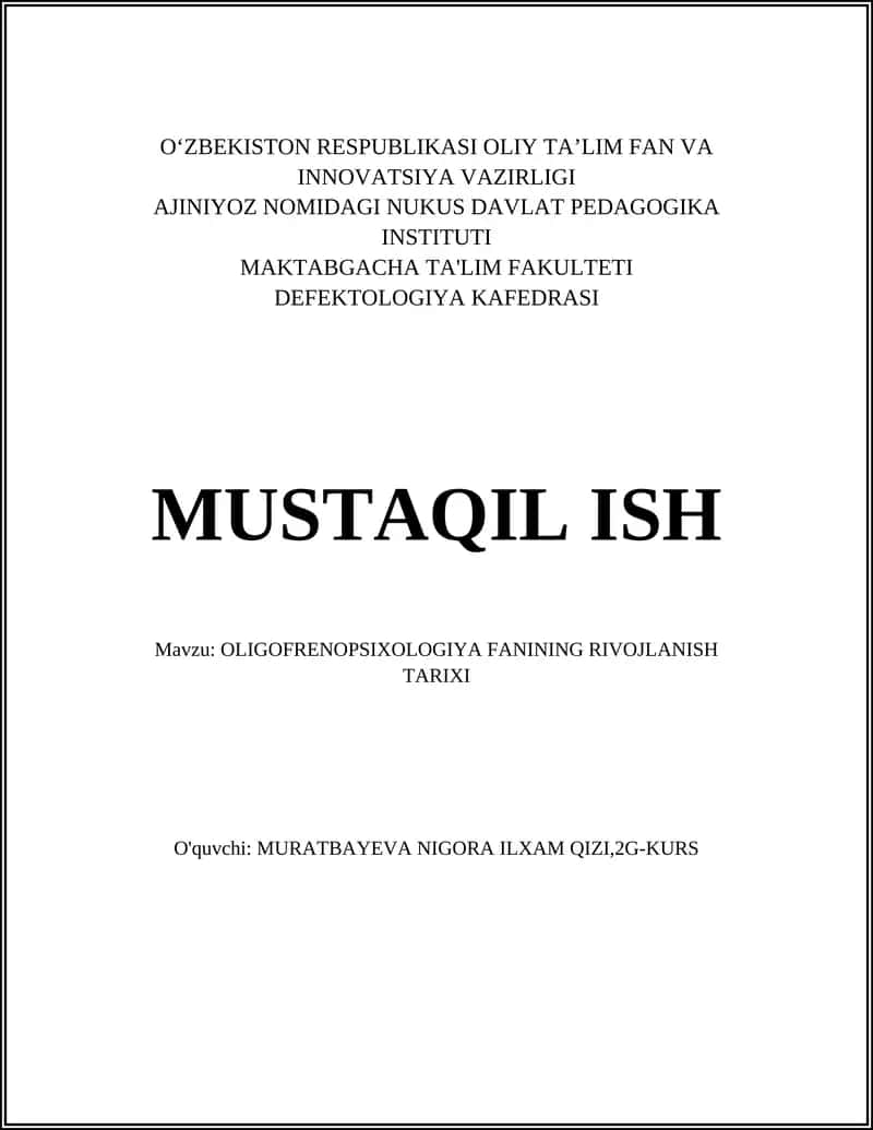 OLIGOFRENOPSIXOLOGIYA FANINING RIVOJLANISH TARIXI 1