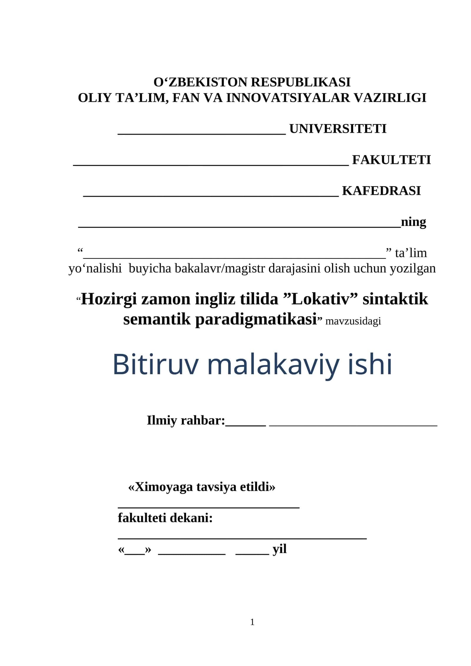 Hozirgi zamon ingliz tilida ”Lokativ” sintaktik semantik paradigmatikasi 1