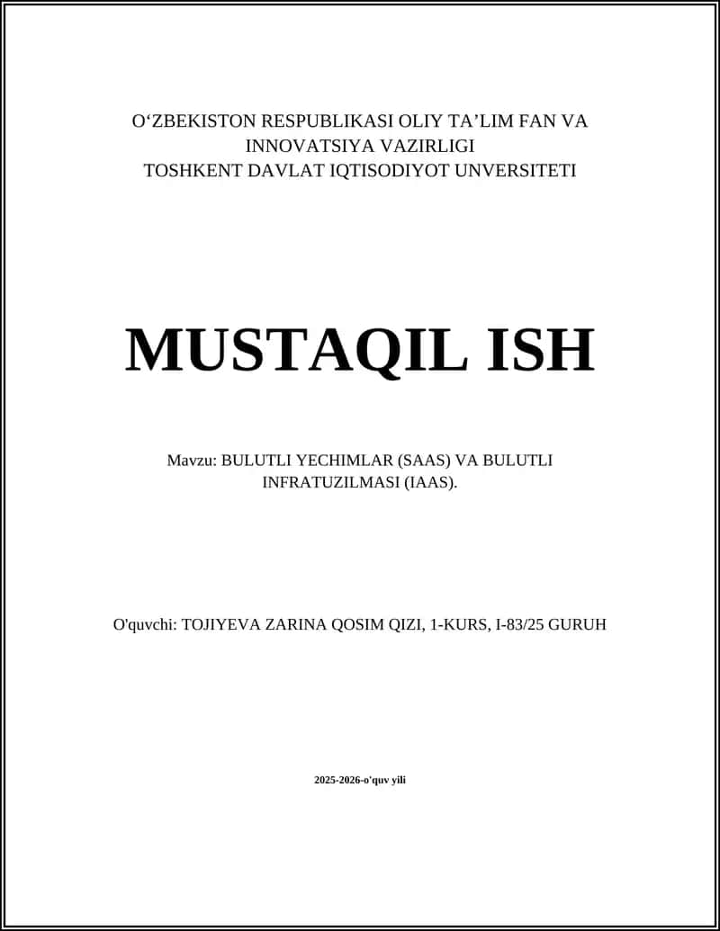 Bulutli Yechimlar (SaaS) va Bulutli Infratuzilmasi (IAAS) 1