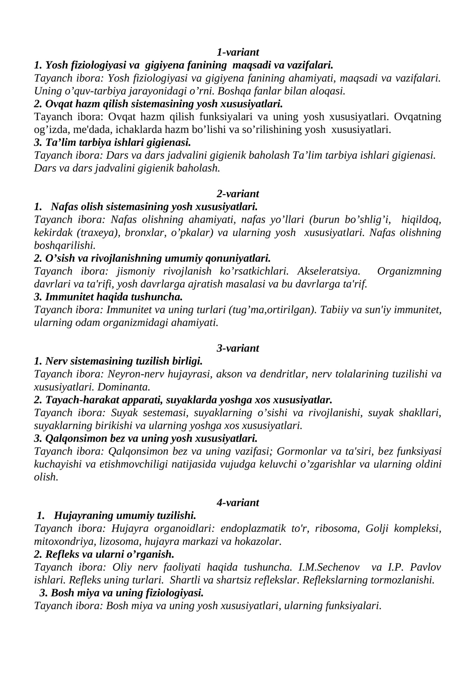 Yosh fiziologiyasi va gigiyеna fanining maqsadi va vazifalari 1