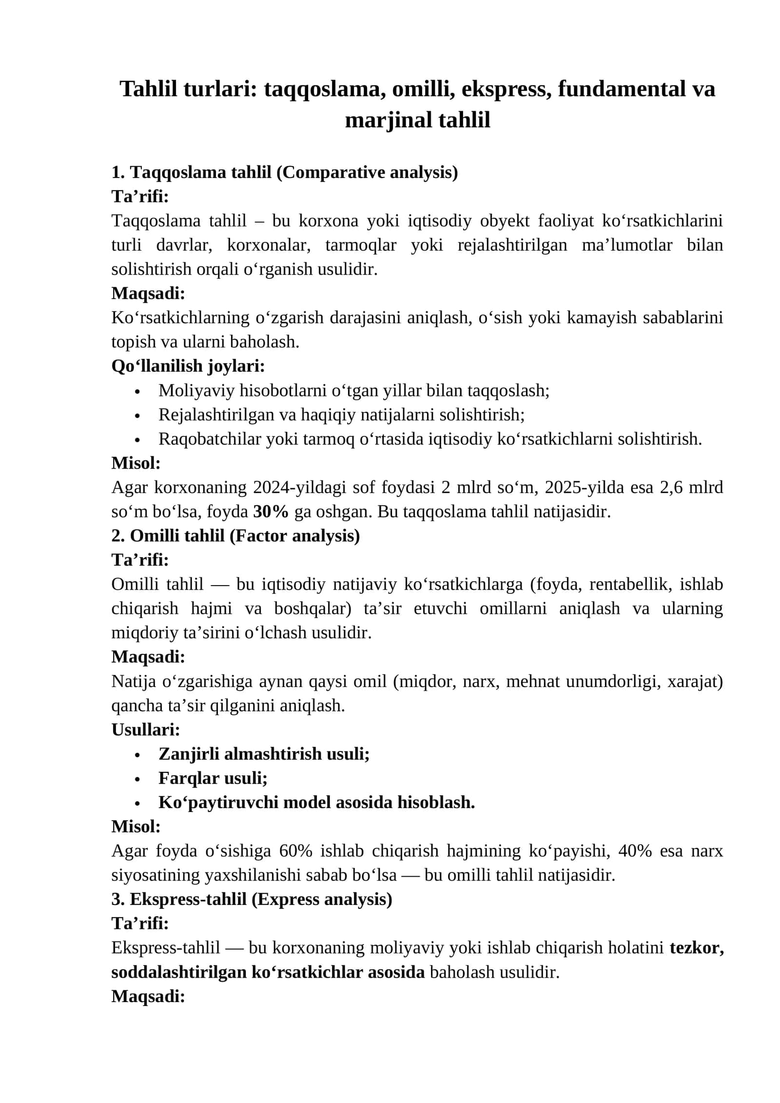 Taqqoslama tahlil (Comparative analysis) 1