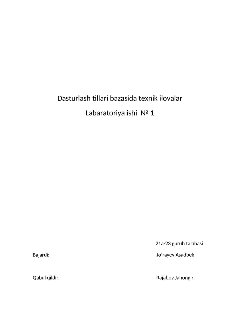 Dasturlash tillari bazasida texnik ilovalar 1