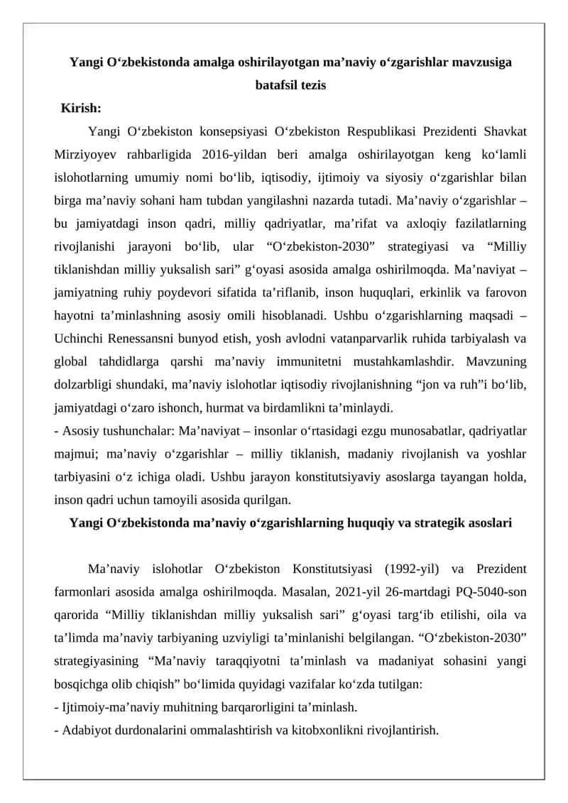 Ma’naviy o‘zgarishlar mavzusiga batafsil tezis 1