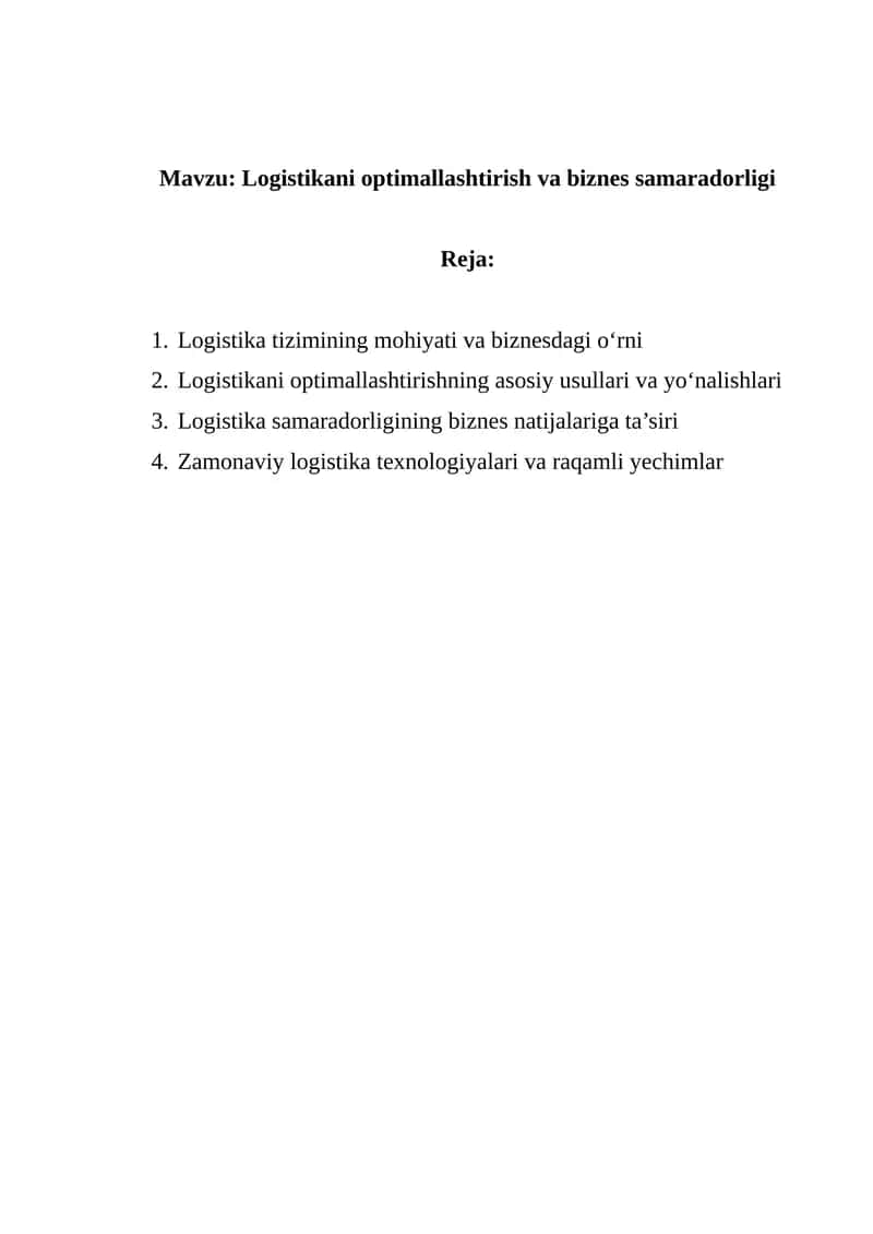 Logistikani optimallashtirish va biznes samaradorligi 1