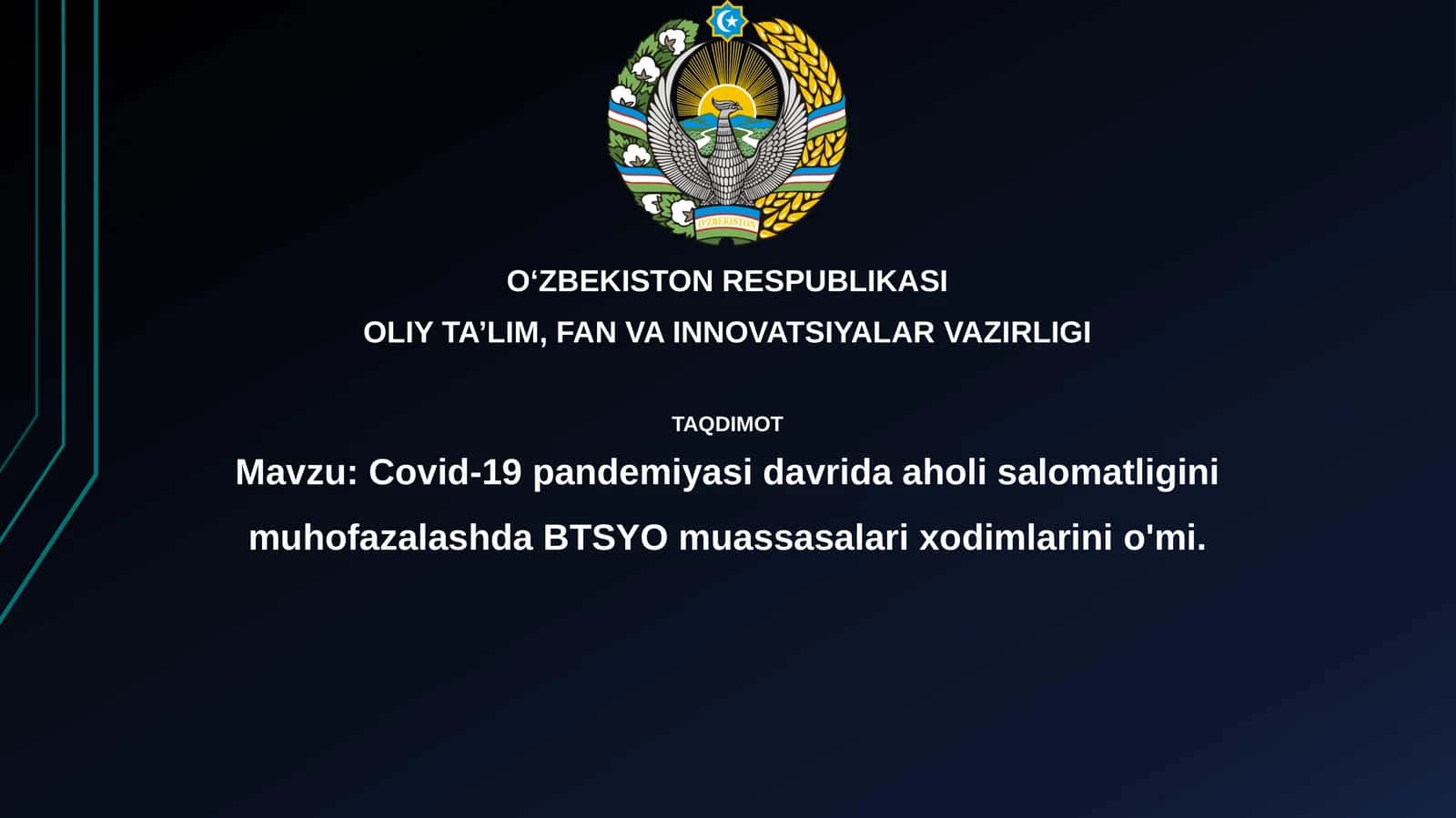 Covid-19 pandemiyasidavrida aholi salomatligini muhofazalashda BTSYO muassasalarining o'rni 1