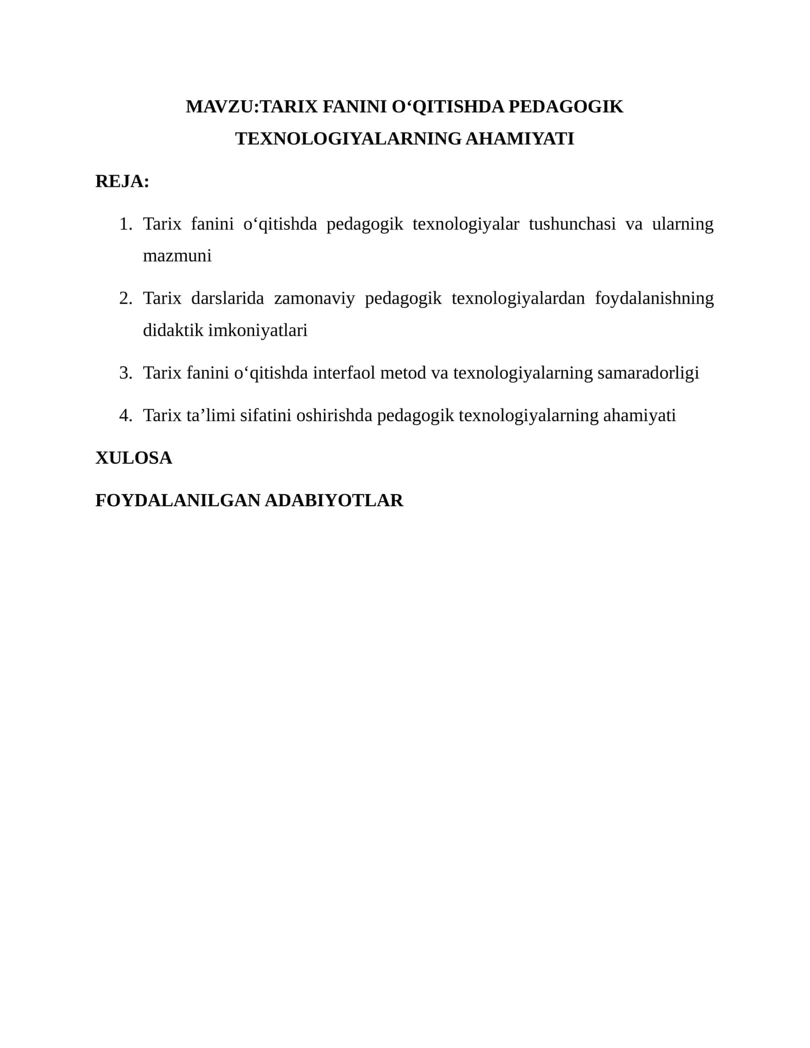 TARIX FANINI O‘QITISHDA PEDAGOGIK TEXNOLOGIYALARNING AHAMIYATI 1