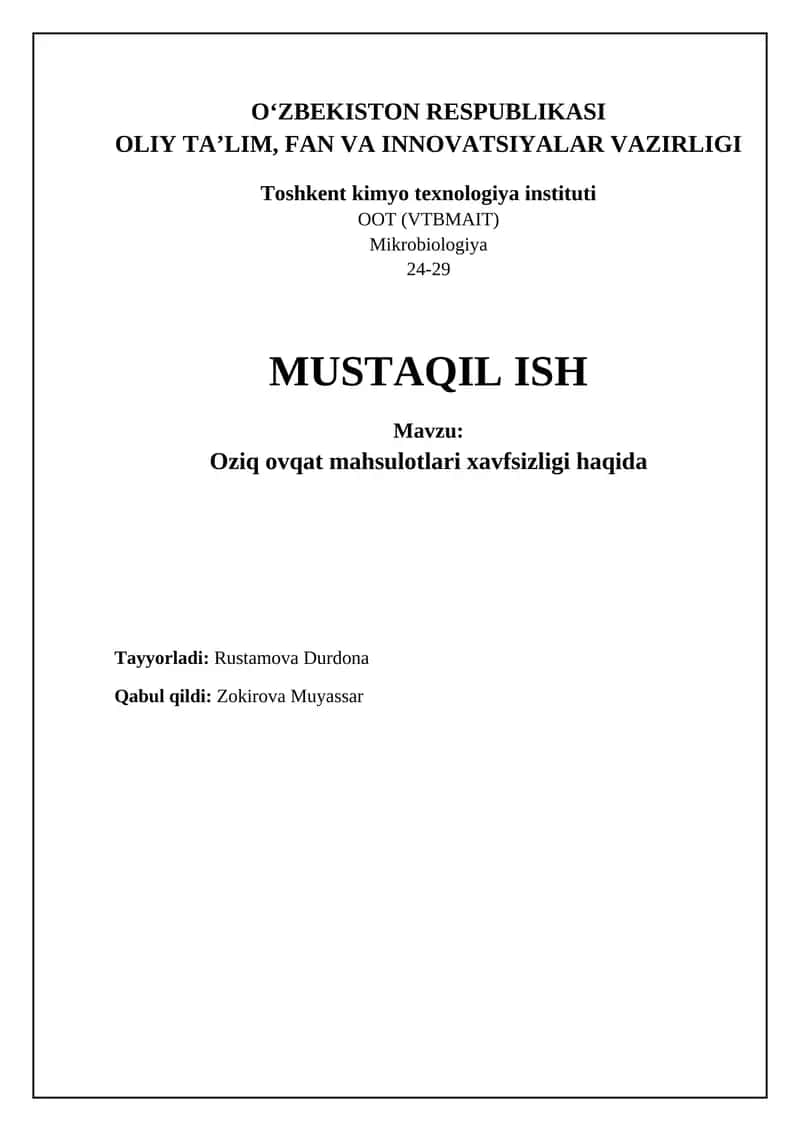 Oziq ovqat mahsulotlari xavfsizligi haqida 1