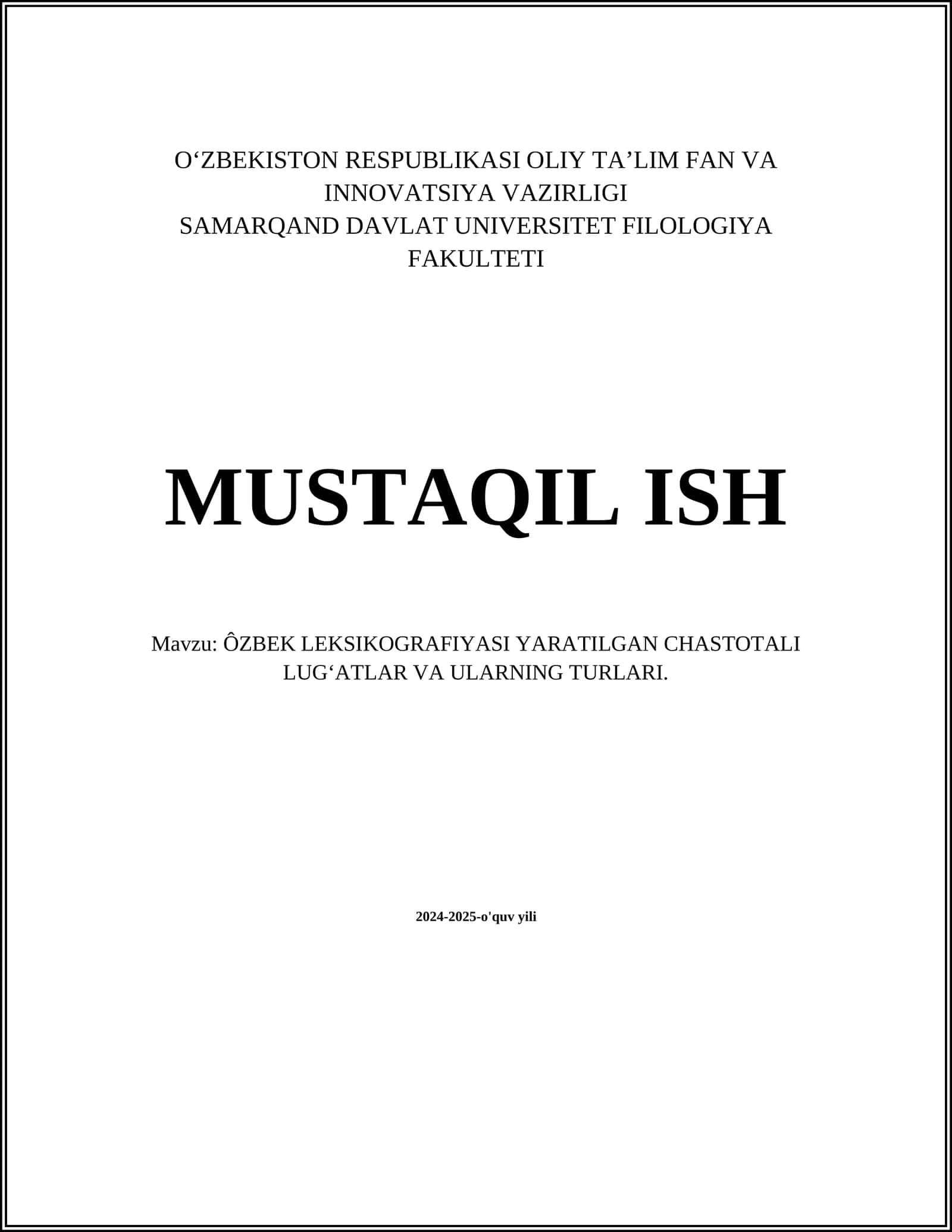 ÔZBEK LEKSIKOGRAFIYASI YARATILGAN CHASTOTALI LUGʻATLAR VA ULARNING TURLARI 1