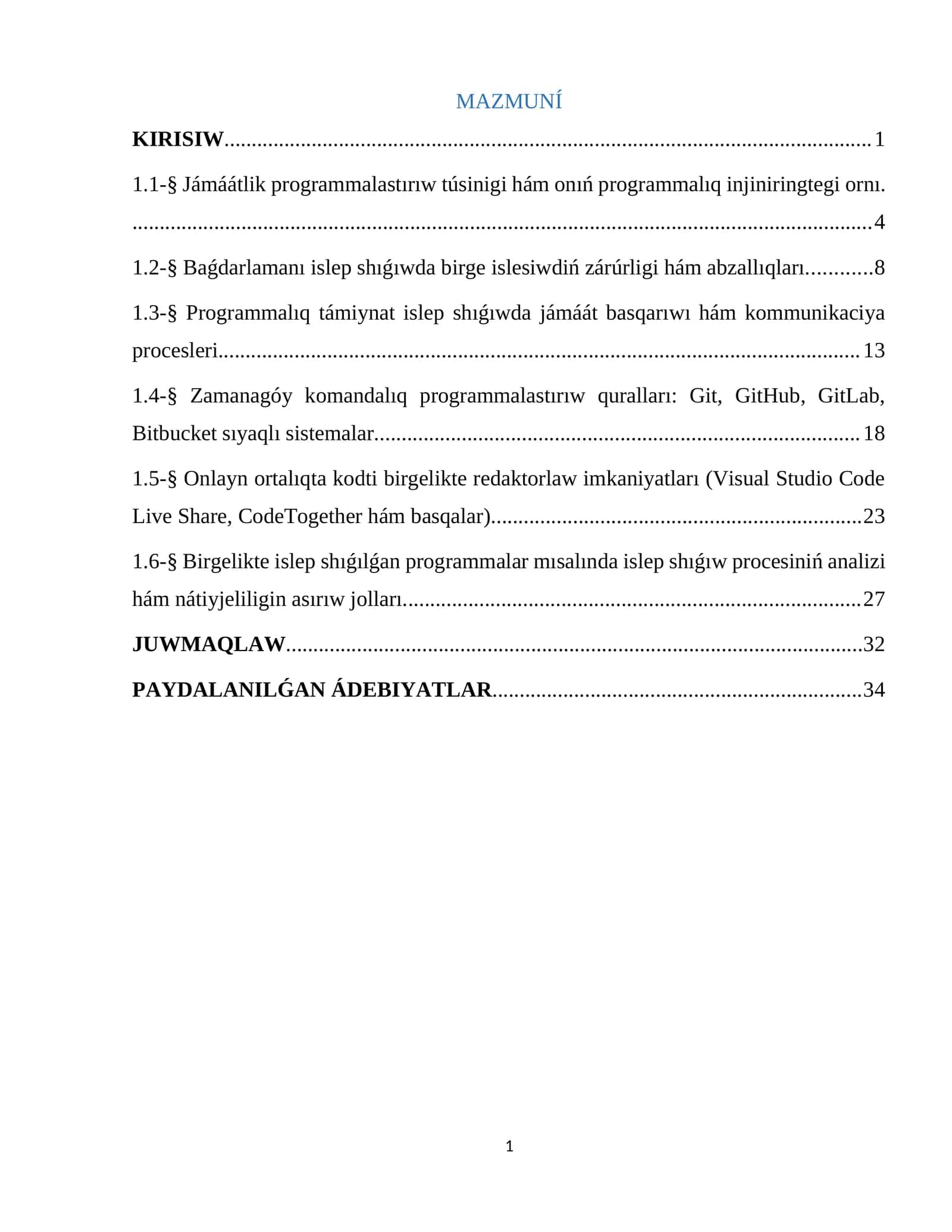 Jámáátlik programmalastırıw 1