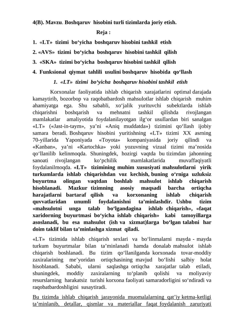 Boshqaruv hisobini turli tizimlarda joriy etish 1