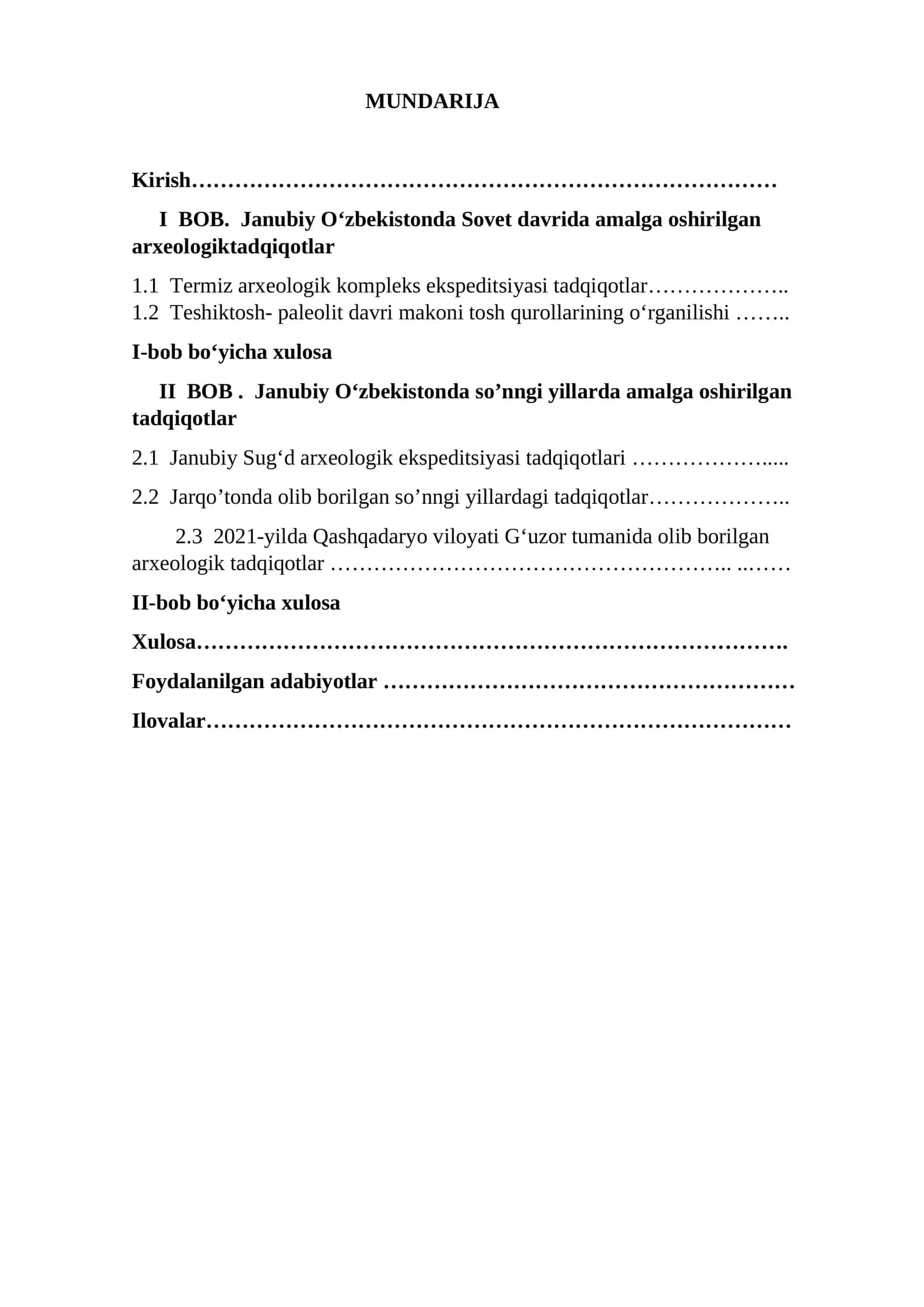Janubiy Oʻzbekistonda amalga oshirilgan arxeologik tadqiqotlar 1