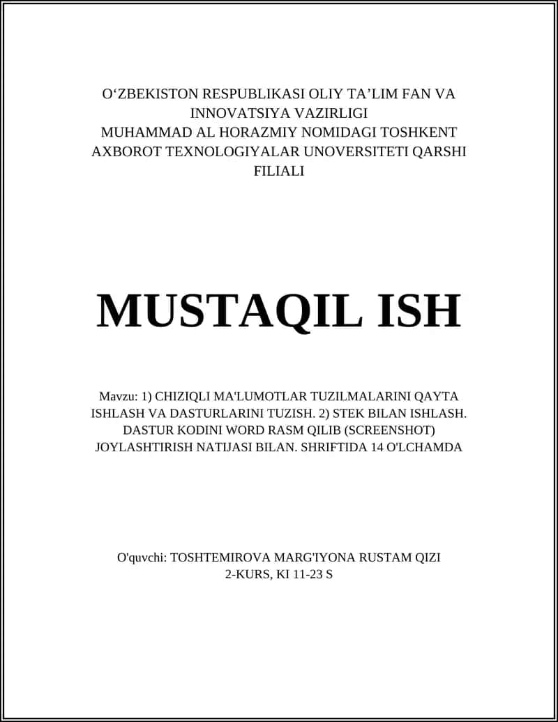Chiziqli Ma'lumotlar Tuzilmalari 1