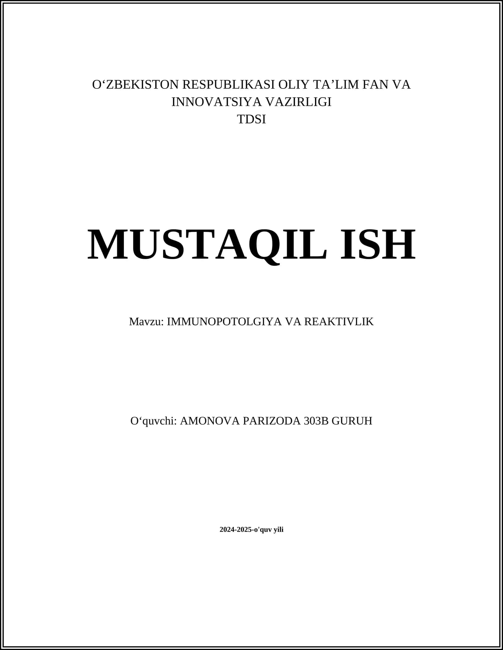 IMMUNOPOTOLGIYA VA REAKTIVLIK 1