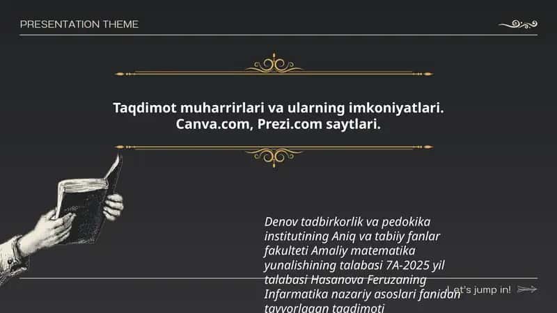 Infarmatika nazariy asoslari fanidan tayyorlagan taqdimoti 1