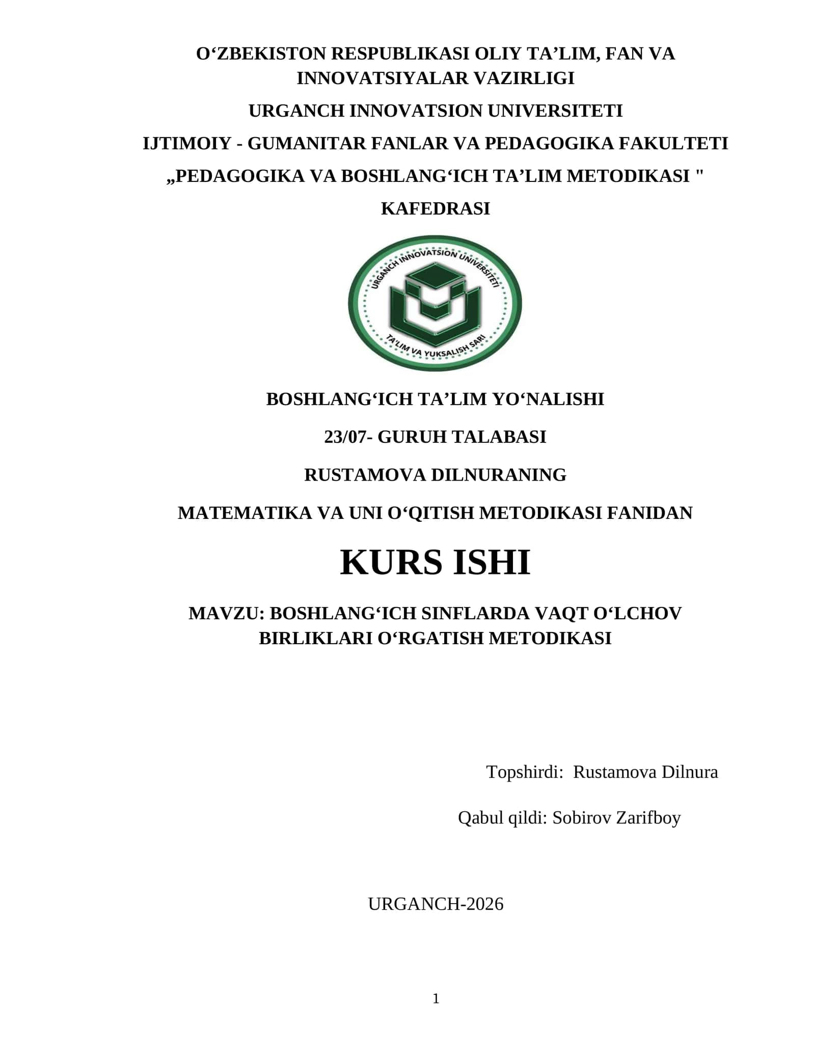 BOSHLANG‘ICH SINFLARDA VAQT O‘LCHOV BIRLIKLARI O‘RGATISH METODIKASI 1