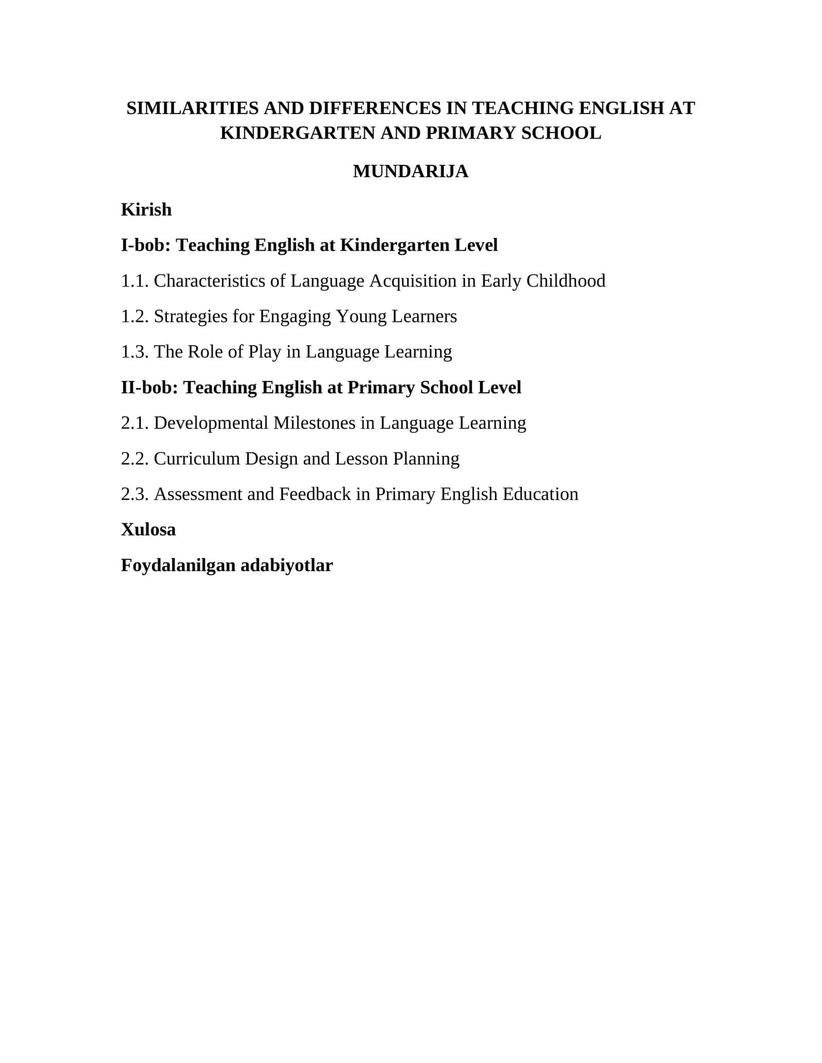 Similarities and Differences in Teaching English at Kindergarten and Primary School 1