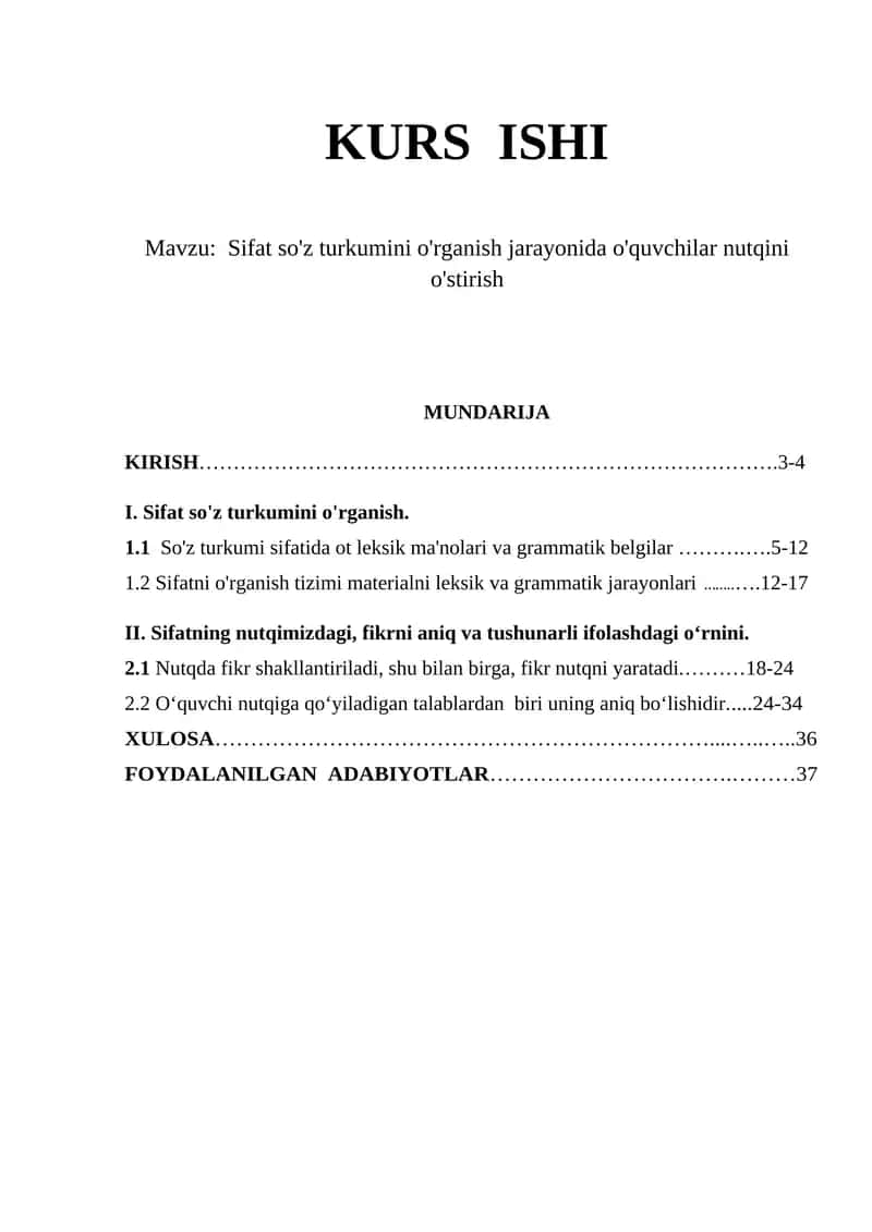 Sifat so'z turkumini o'rganish 1