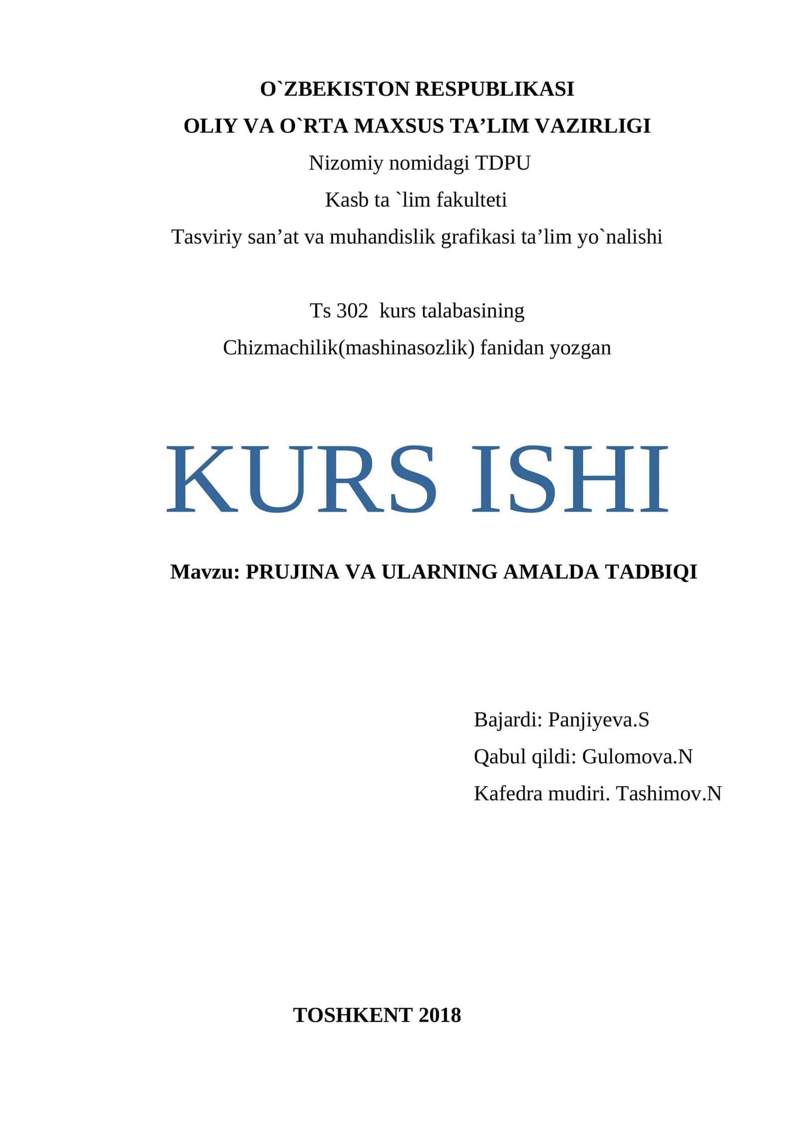 PRUJINA VA ULARNING AMALDA TADBIQI 1