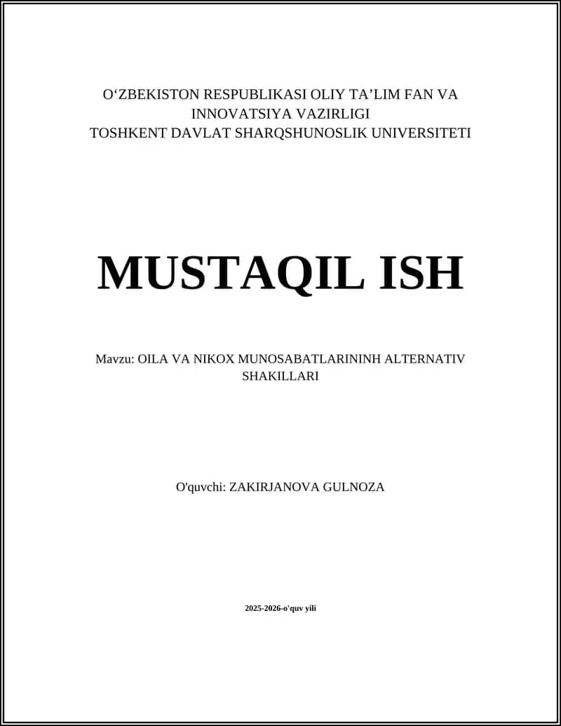 OILA VA NIKOX MUNOSABATLARININH ALTERNATIV SHAKILLARI 1