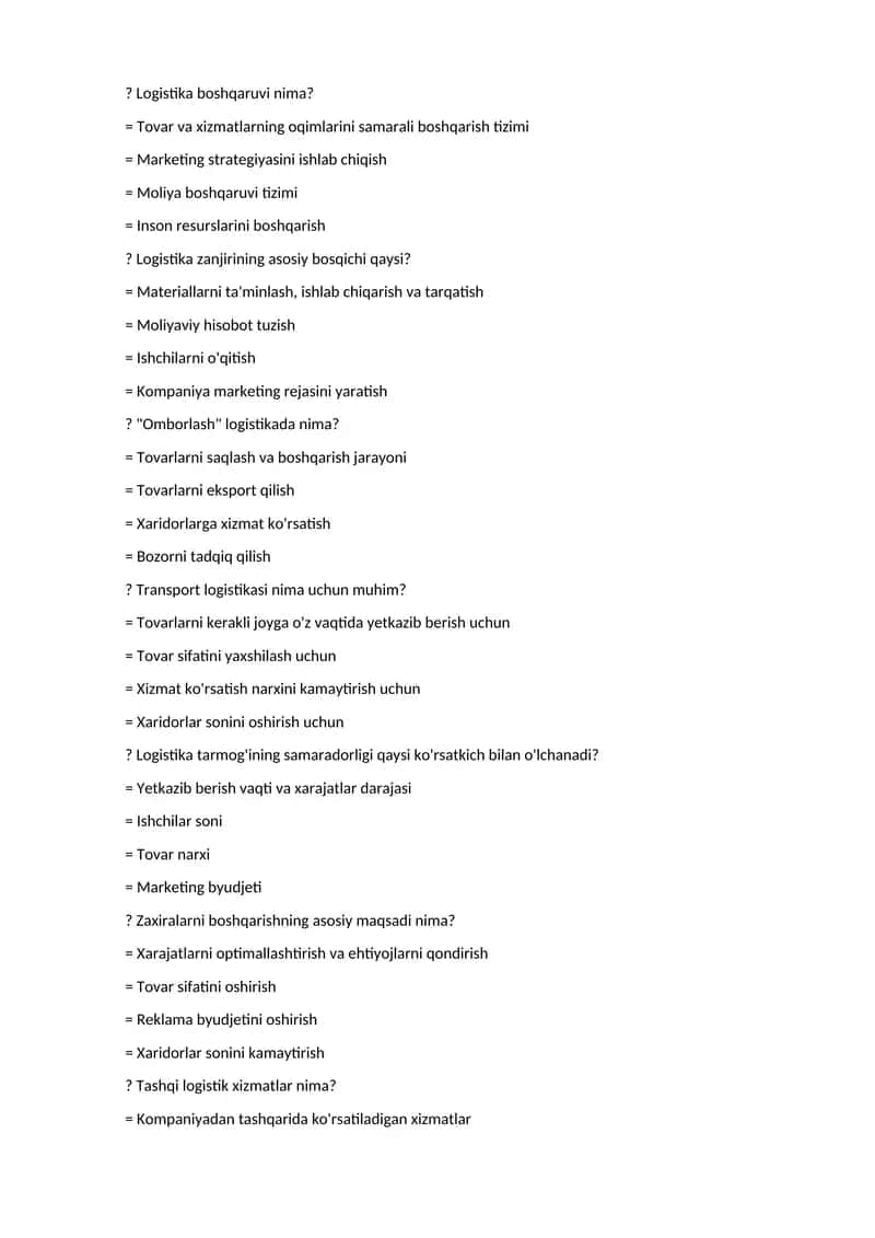 Logistika boshqaruvi nima? 1