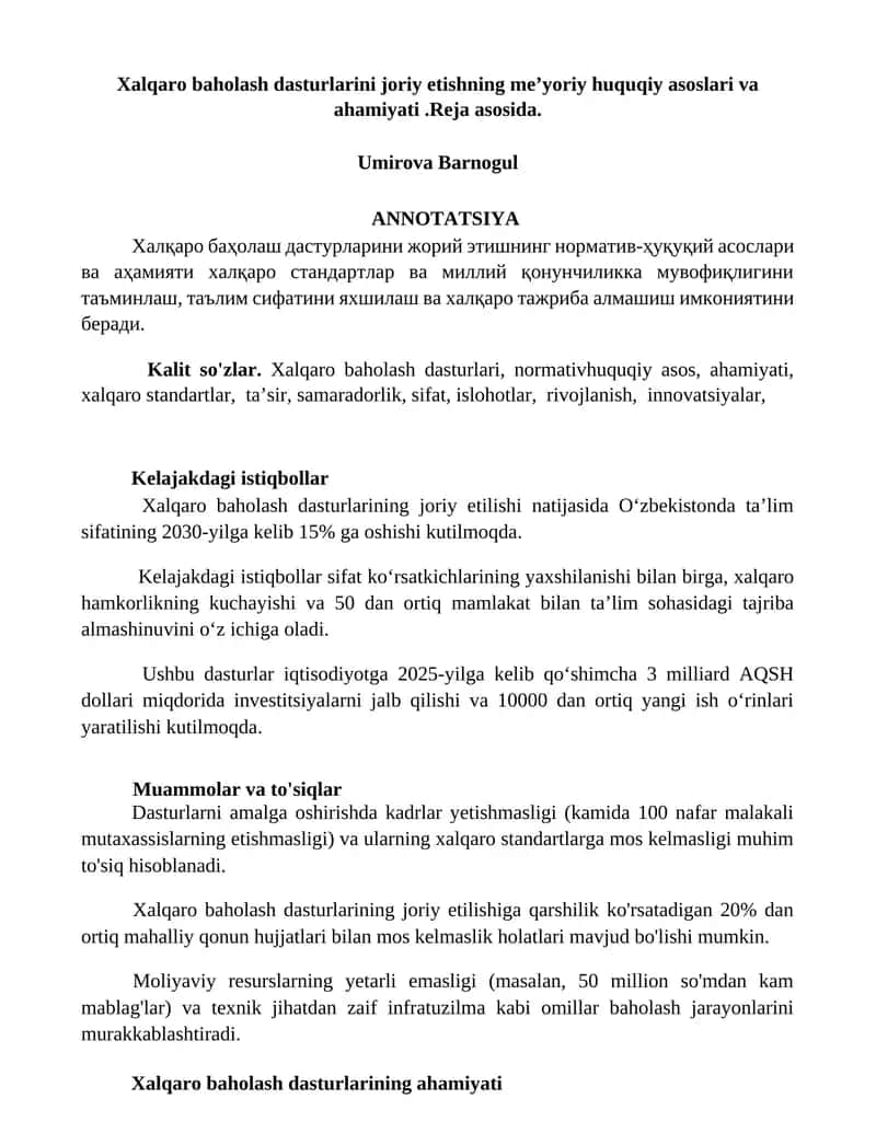 Xalqaro baholash dasturlari 1